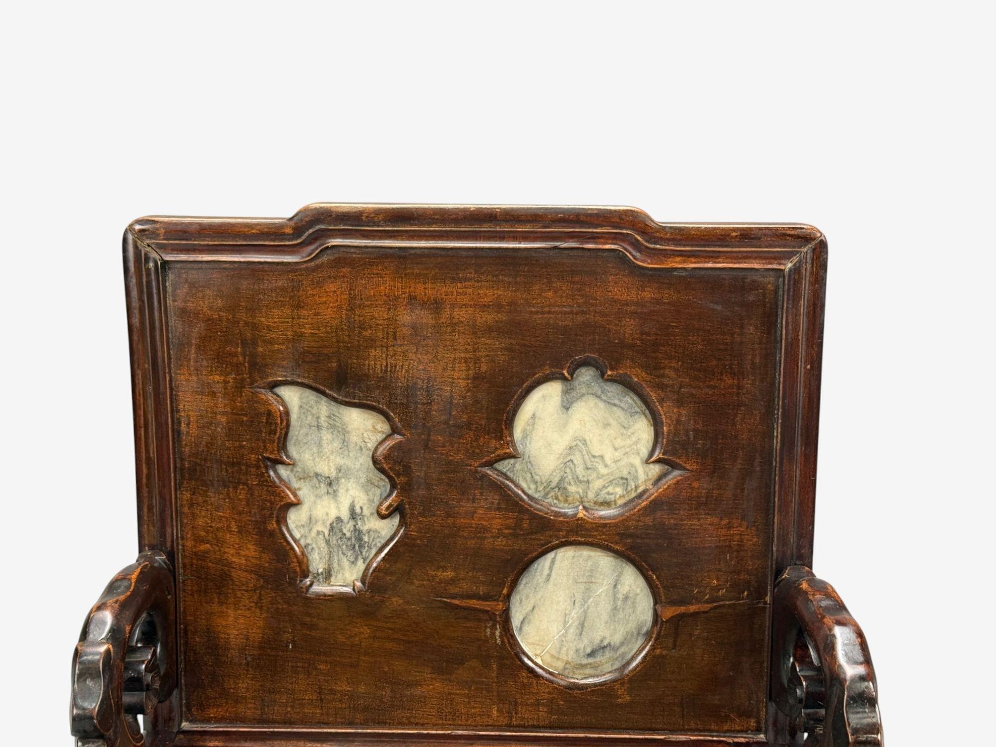 XIXe siècle Style dynastie Qing, bois dur, canne, marbre, Fauteuils chinois, Chine, 19e s. en vente