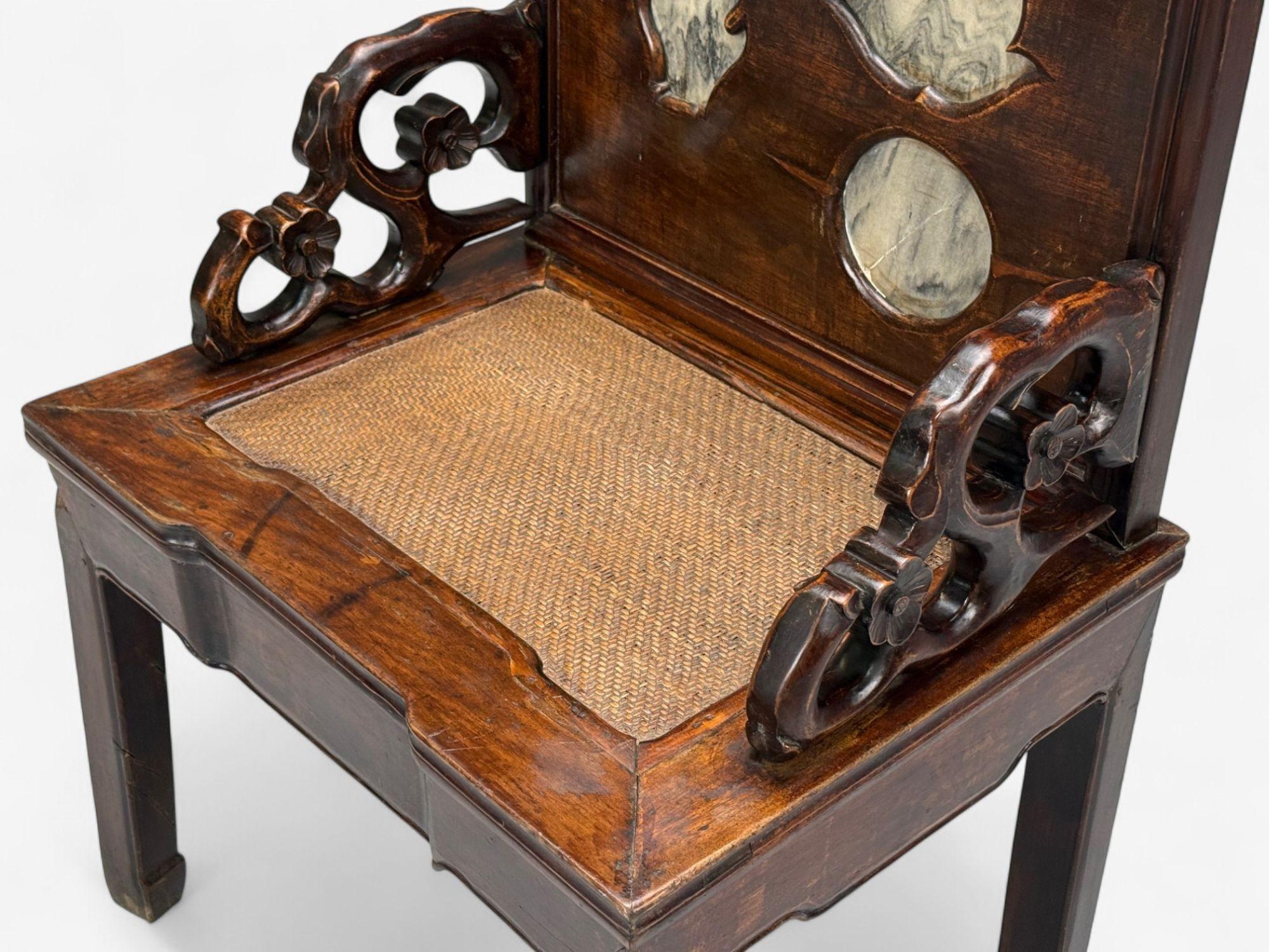 Canne Style dynastie Qing, bois dur, canne, marbre, Fauteuils chinois, Chine, 19e s. en vente