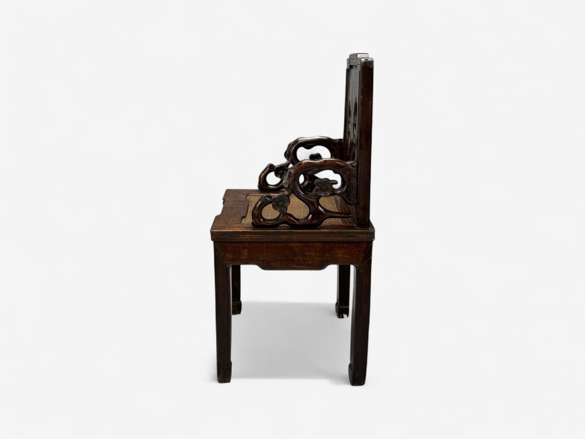 Style dynastie Qing, bois dur, canne, marbre, Fauteuils chinois, Chine, 19e s. en vente 2