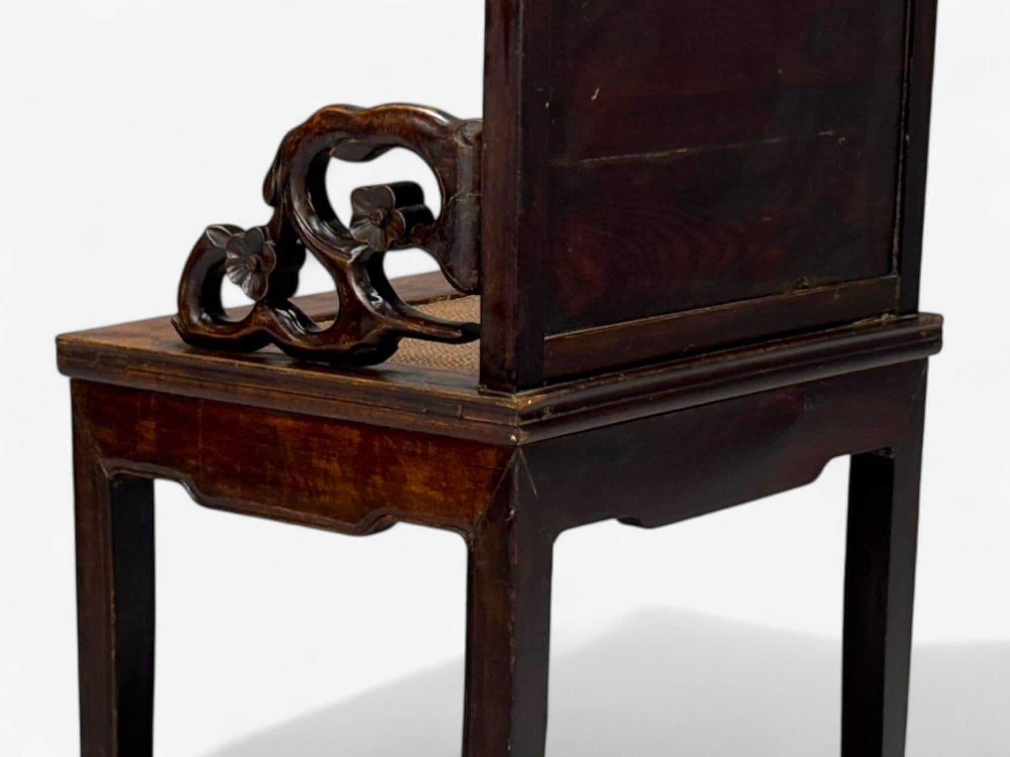 Style dynastie Qing, bois dur, canne, marbre, Fauteuils chinois, Chine, 19e s. en vente 3