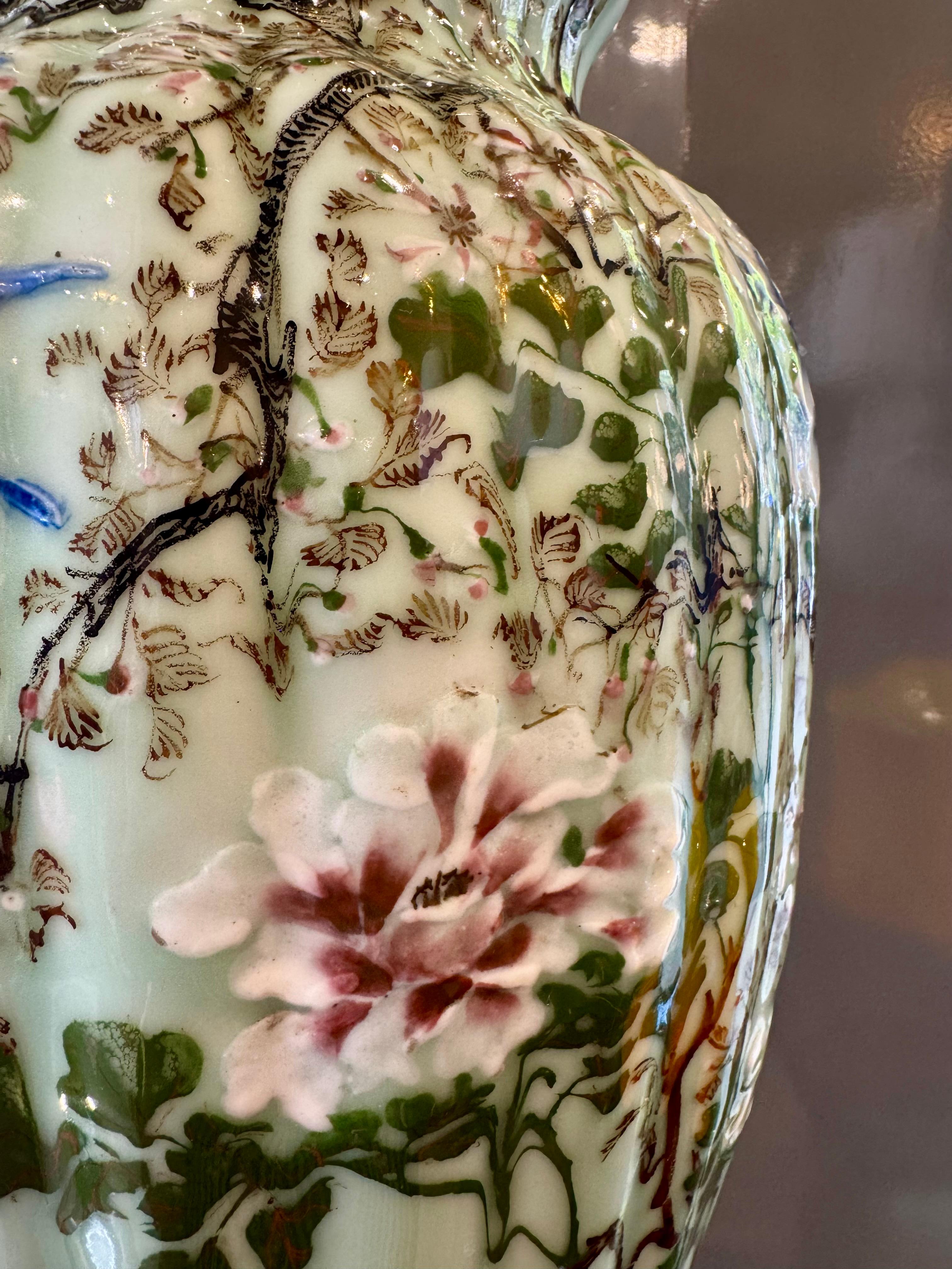 Chinese Qing Dynasty Style Porcelain Celadon Enameled Vase, 19th Century For Sale