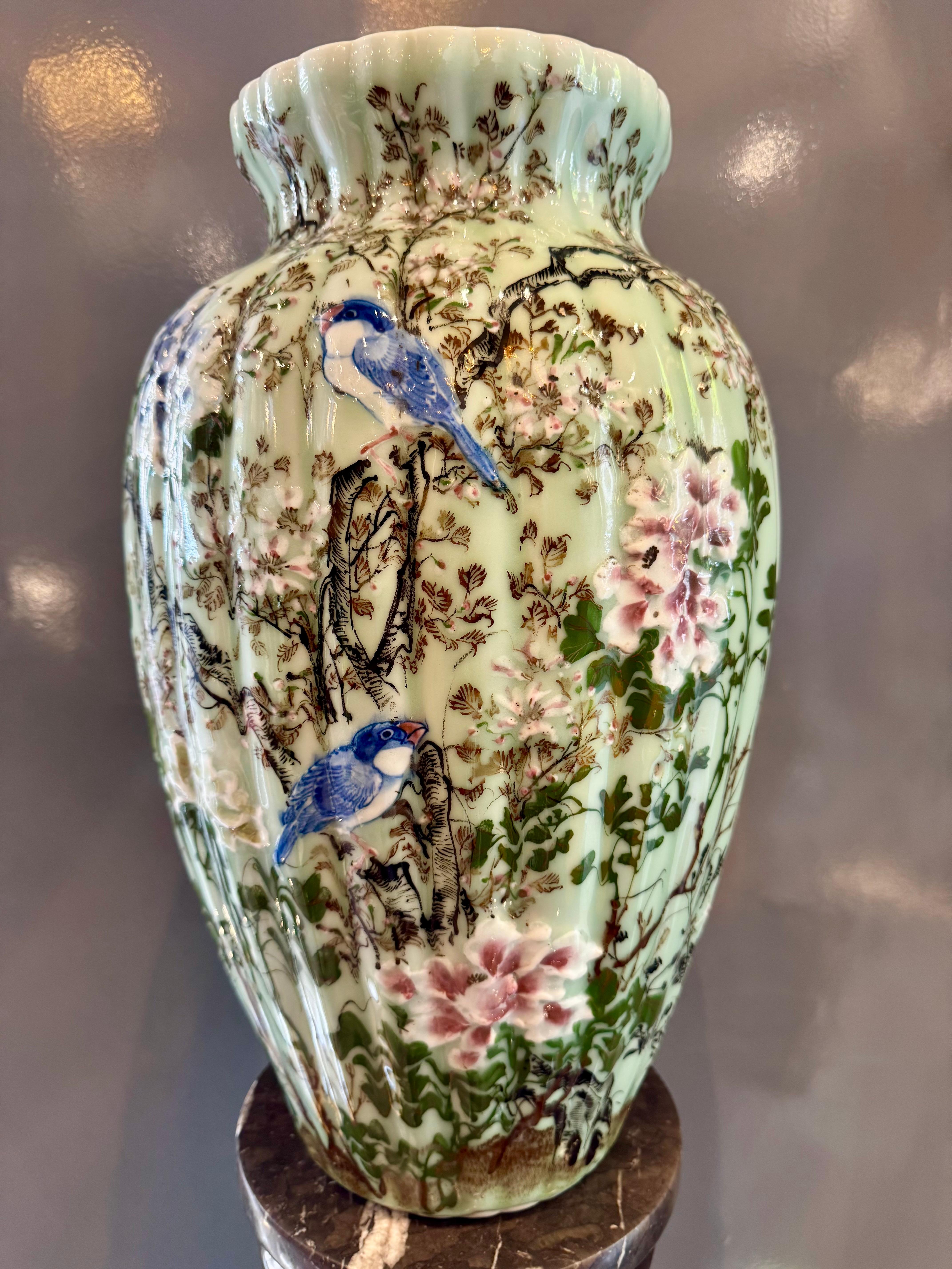 Qing Dynasty Style Porcelain Celadon Enameled Vase, 19th Century In Good Condition For Sale In CABA, AR