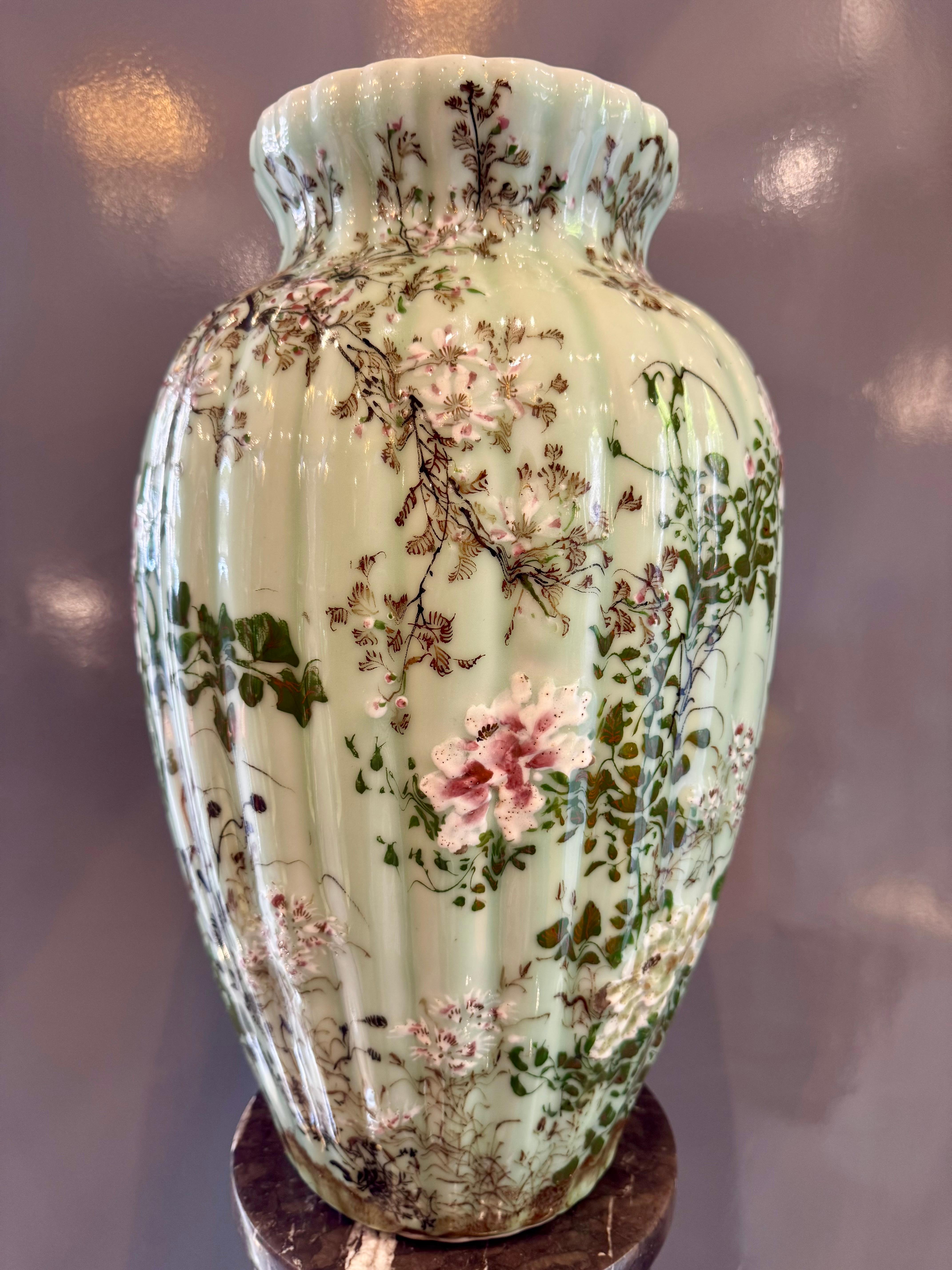 Qing Dynasty Style Porcelain Celadon Enameled Vase, 19th Century For Sale 1