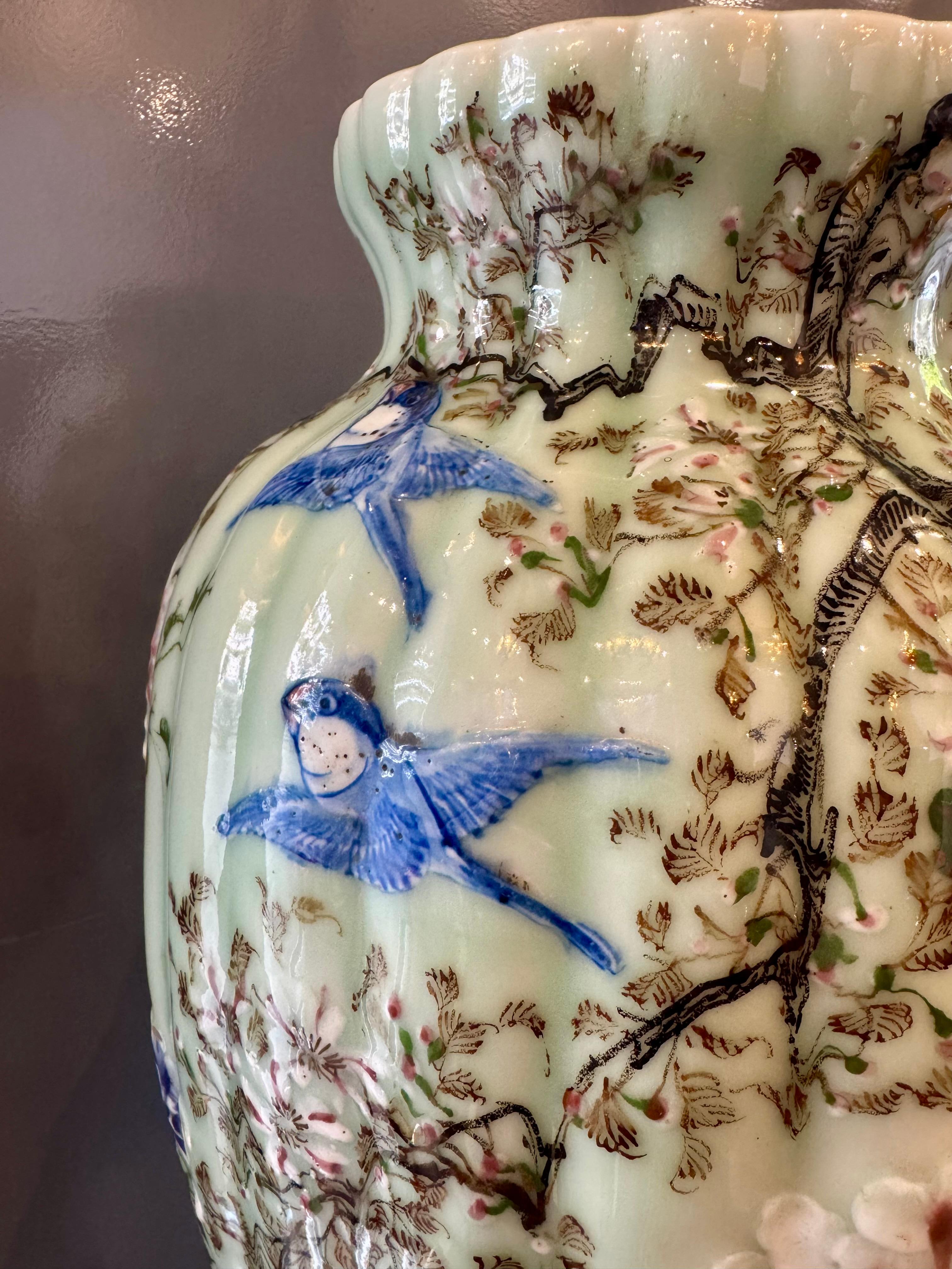 Qing Dynasty Style Porcelain Celadon Enameled Vase, 19th Century For Sale 2