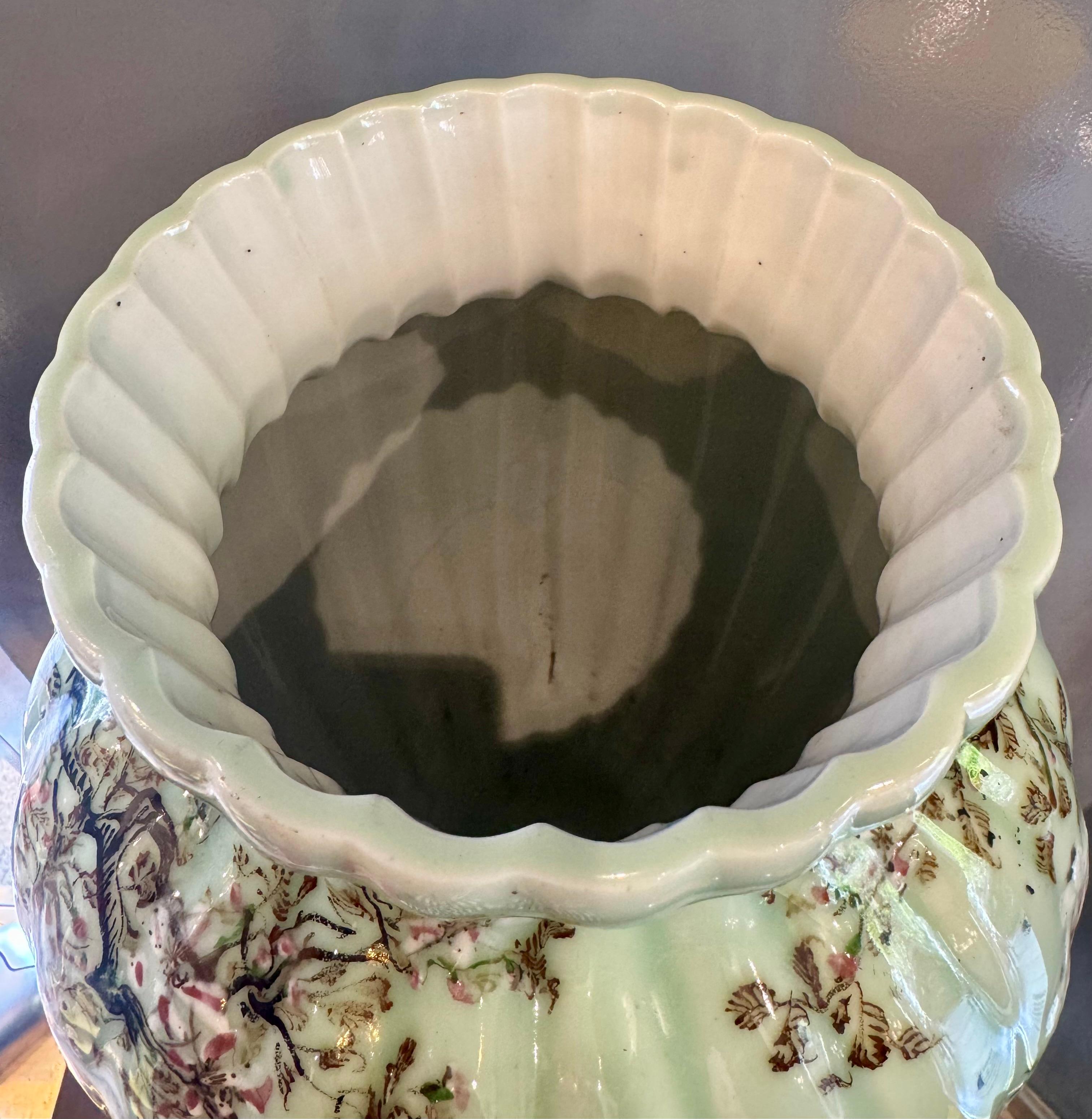 Qing Dynasty Style Porcelain Celadon Enameled Vase, 19th Century For Sale 4