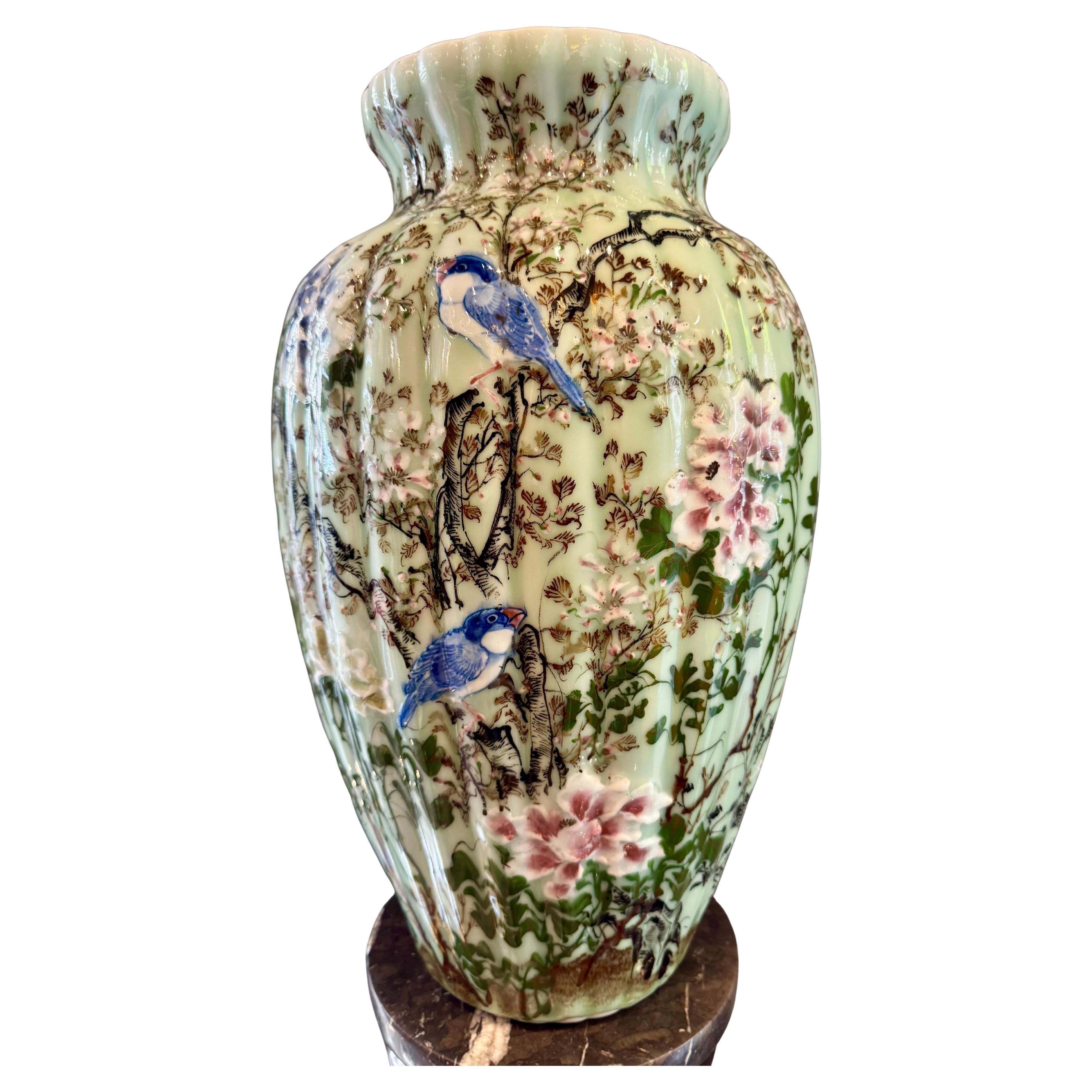 Qing Dynasty Style Porcelain Celadon Enameled Vase, 19th Century