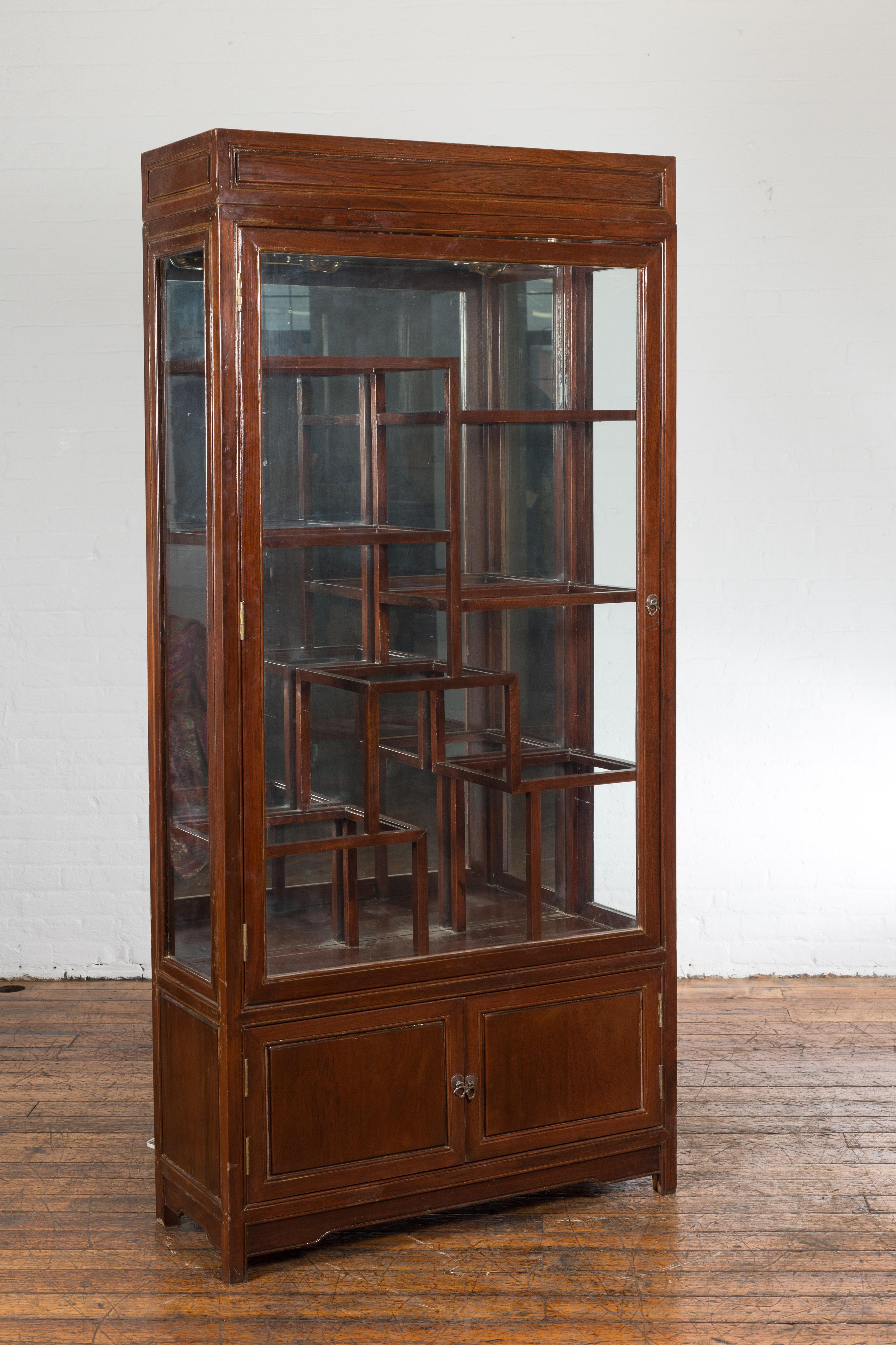 Qing Dynasty Style Retrofitted Vitrine Cabinet with Mirrors and Spot Lights For Sale 4