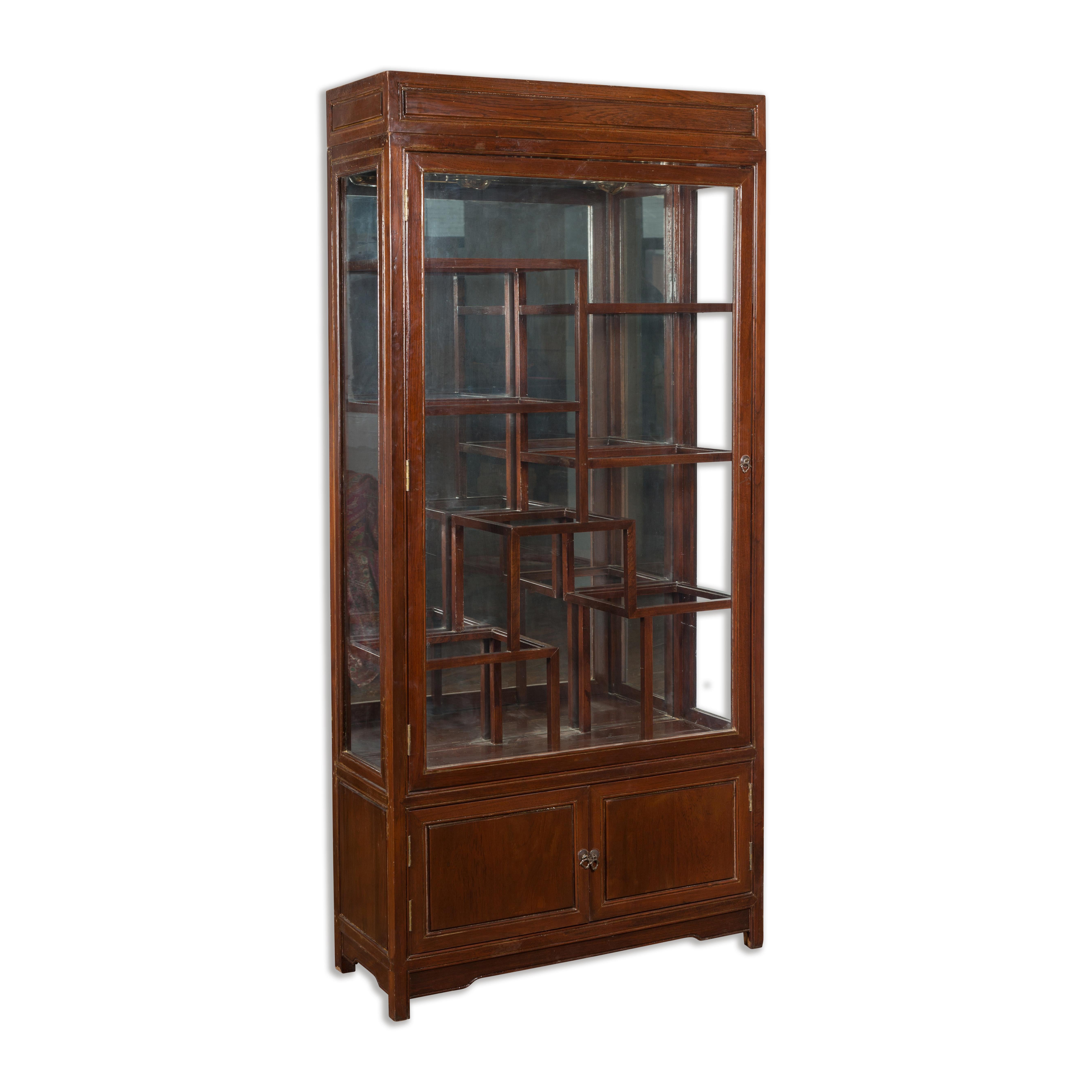 Qing Dynasty Style Retrofitted Vitrine Cabinet with Mirrors and Spot Lights For Sale 11