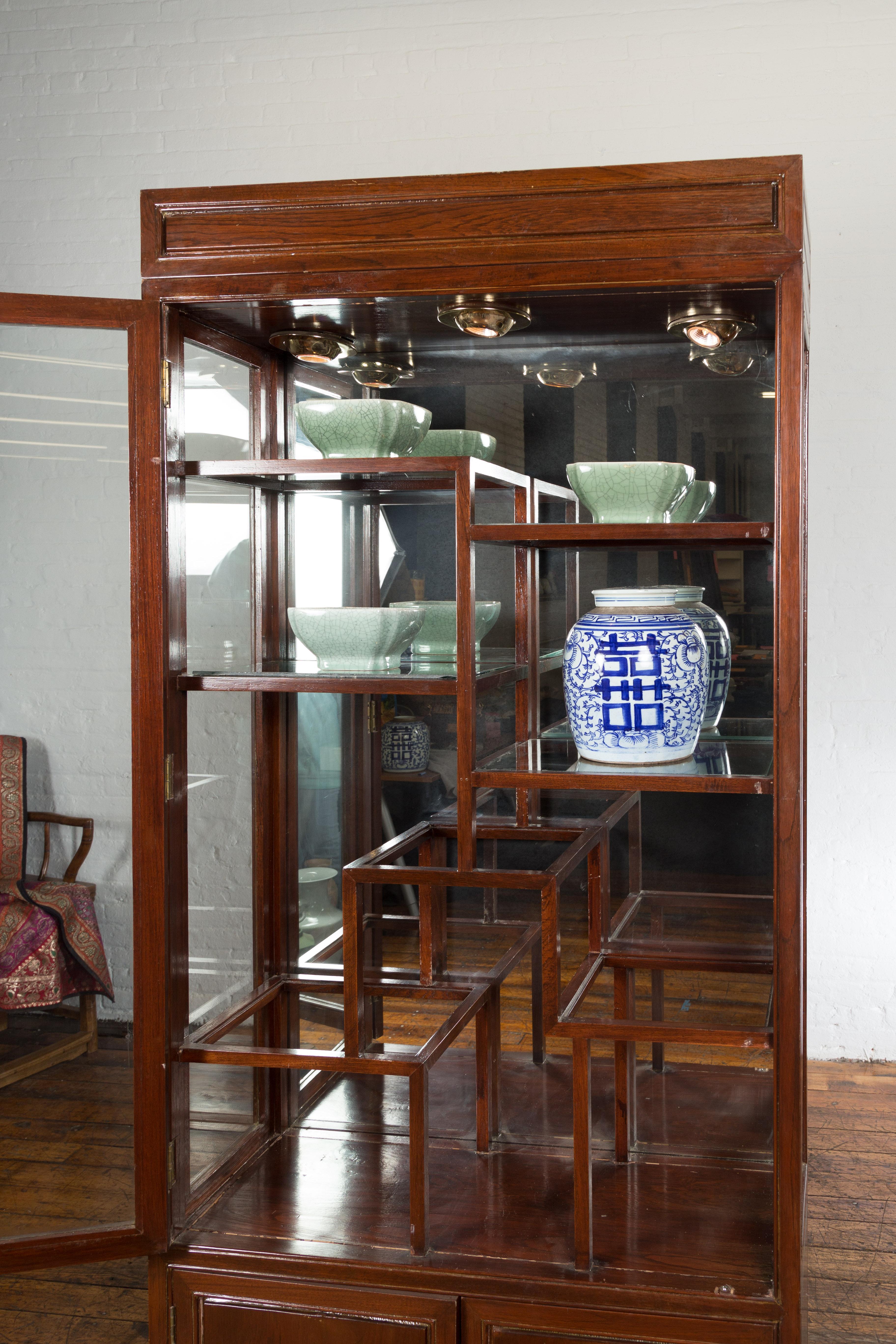 Qing Dynasty Style Retrofitted Vitrine Cabinet with Mirrors and Spot Lights For Sale 1