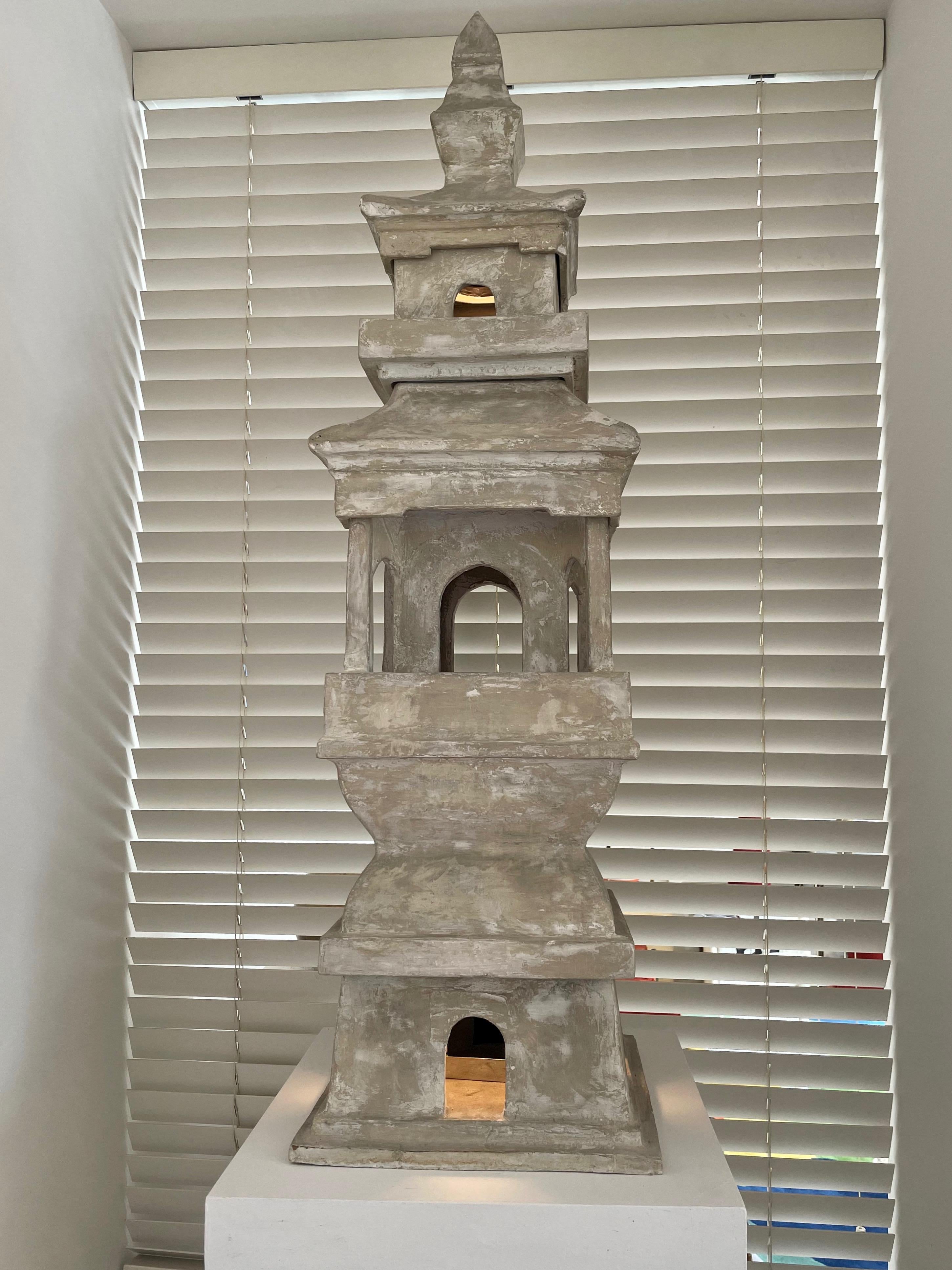 Late 19th Century Qing Dynasty Terracotta Pagoda in the Style Of Tony Duquette. For Sale