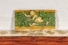Qing Dynasty Tricolor Roof Fragment Depicting a Boy Amidst Leaves