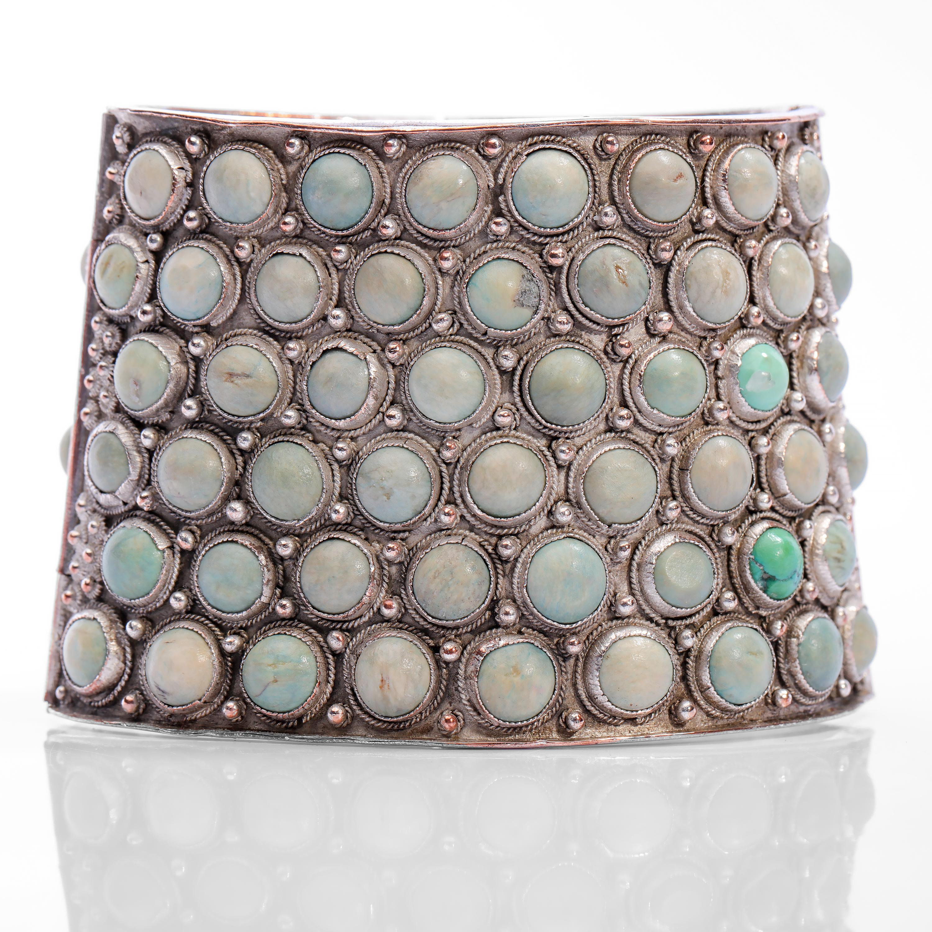 Qing Dynasty Turquoise Cuff Silver Over Copper In Good Condition In Southbury, CT