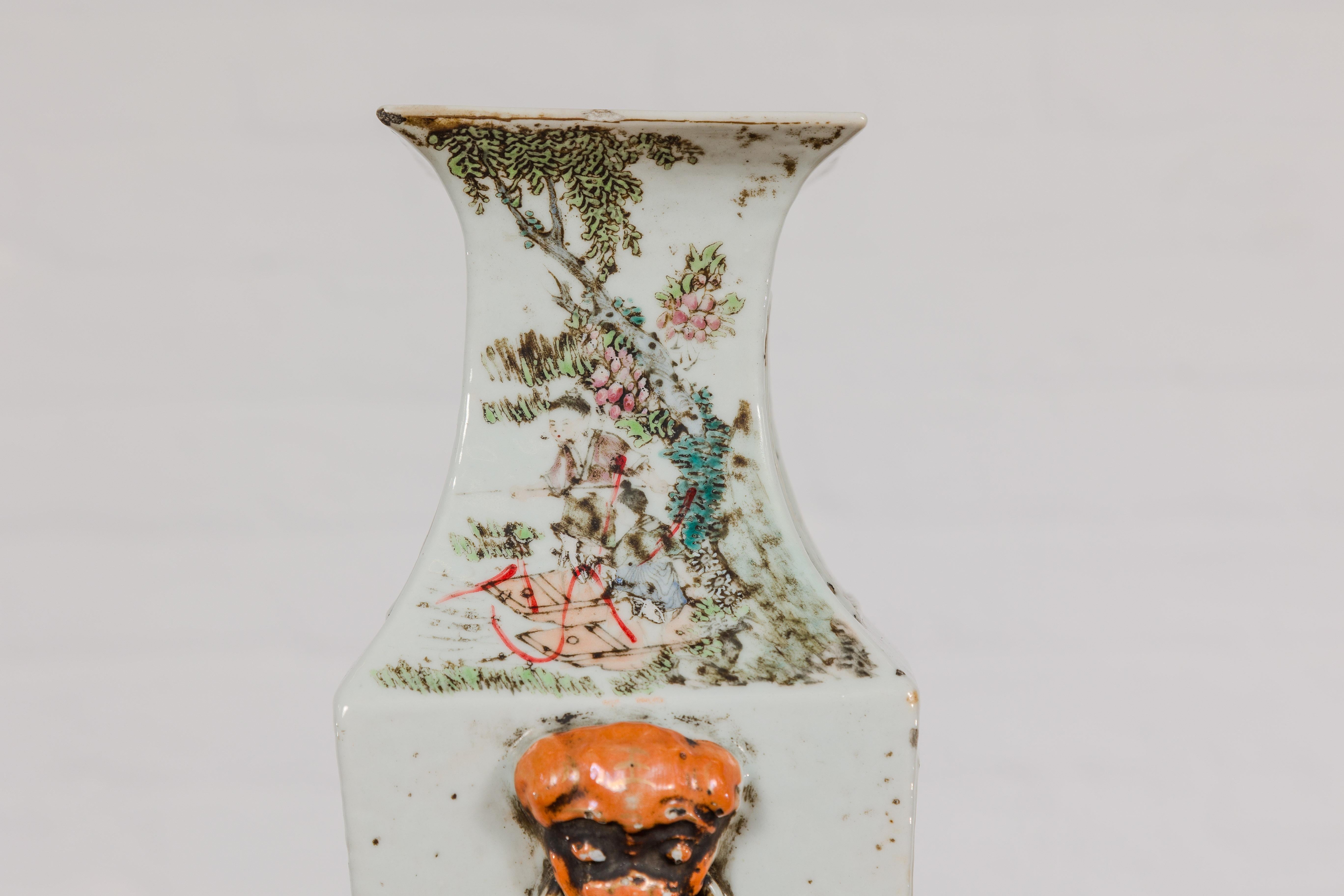 Qing Dynasty White Porcelain Vase with Painted Flowers, Objects and Calligraphy For Sale 6