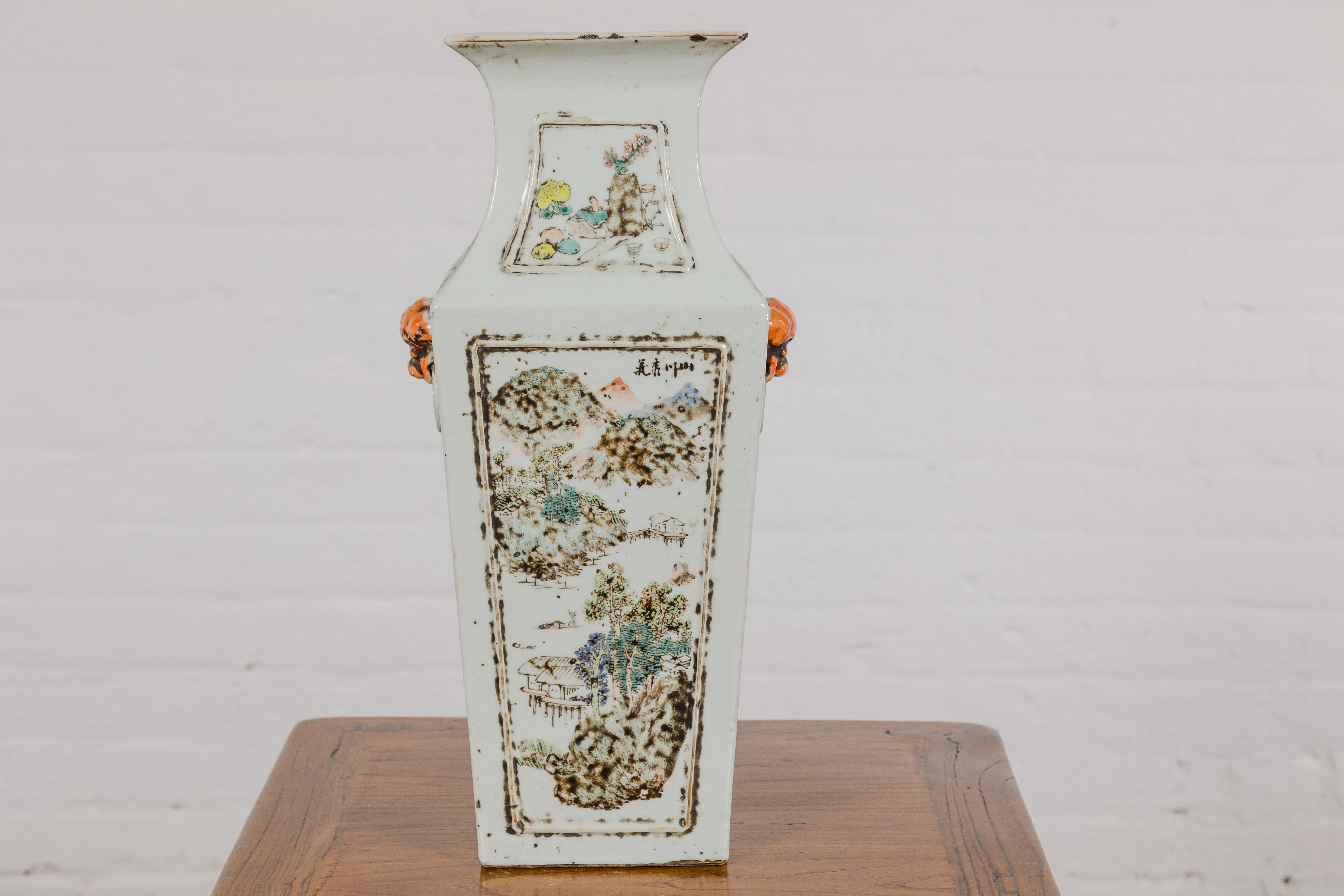 Qing Dynasty White Porcelain Vase with Painted Flowers, Objects and Calligraphy For Sale 8