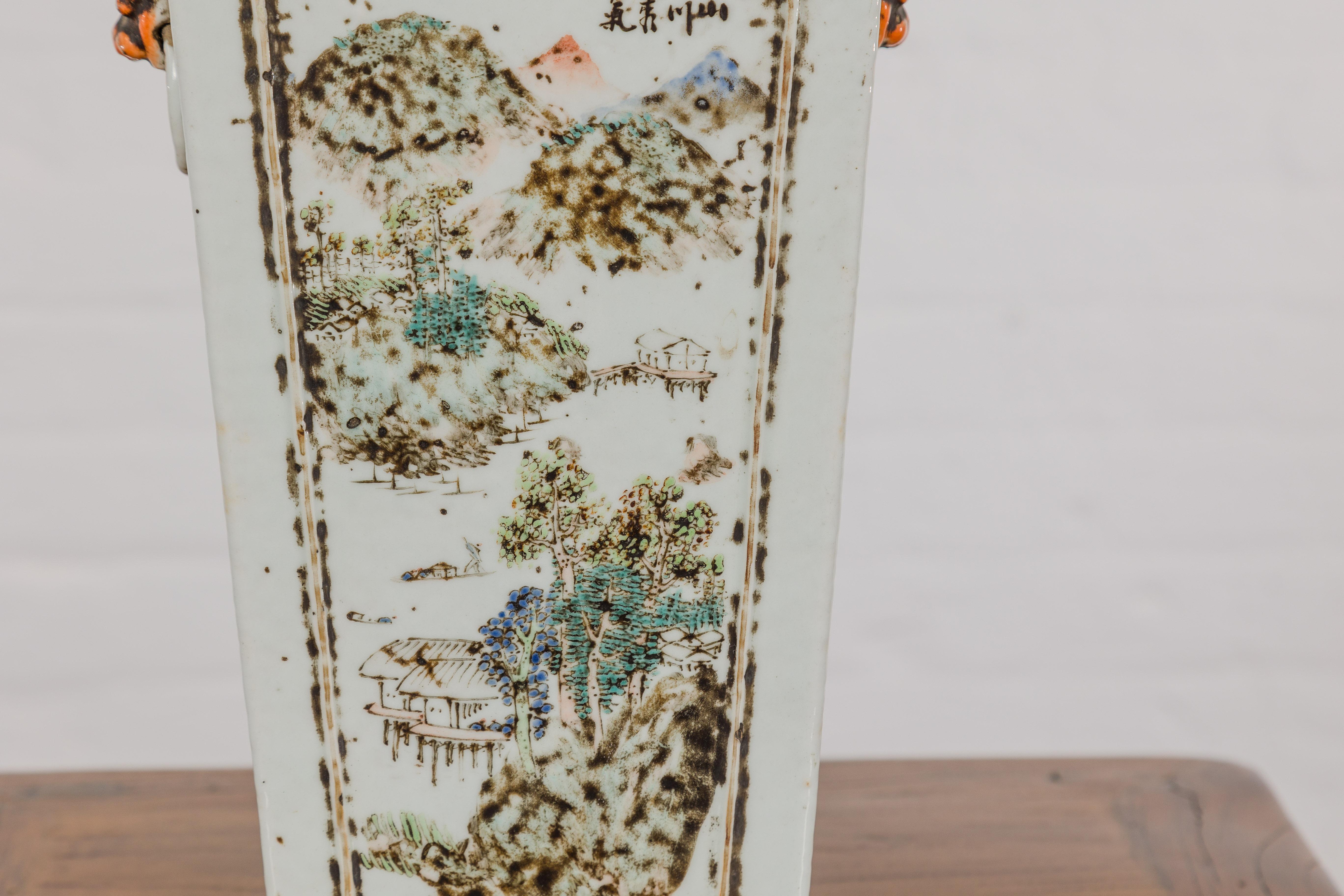 Qing Dynasty White Porcelain Vase with Painted Flowers, Objects and Calligraphy For Sale 9