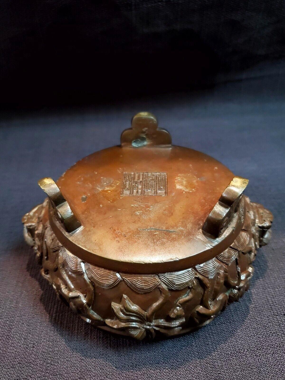 Chinese Qing, Early Period, High Relief Lotus Leaf Pattern Copper Incense Burner For Sale
