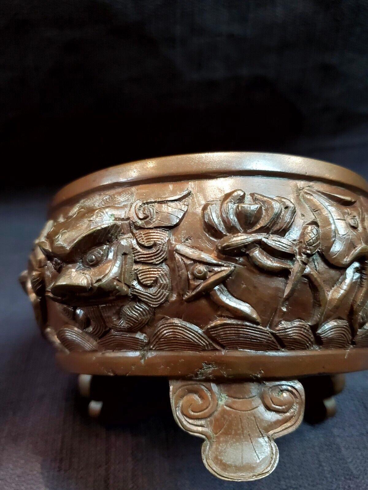 18th Century Qing, Early Period, High Relief Lotus Leaf Pattern Copper Incense Burner For Sale