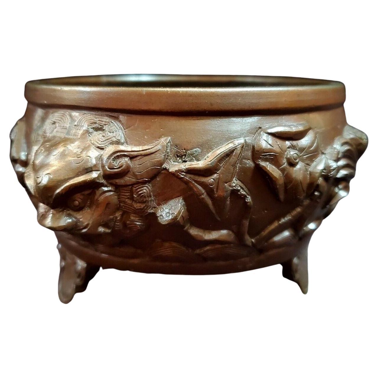 Qing, Early Period, High Relief Lotus Leaf Pattern Copper Incense Burner For Sale