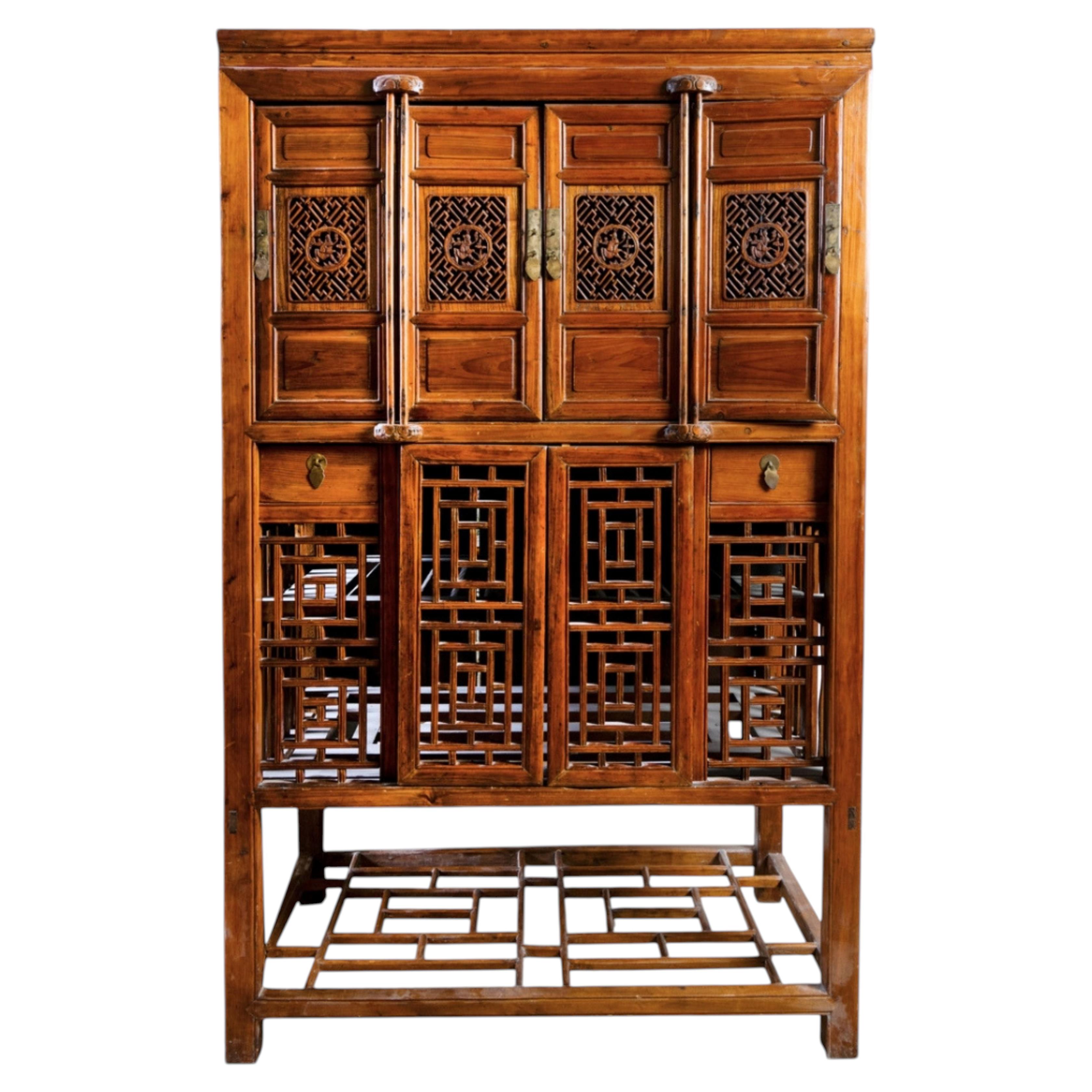 Qing elm wood scholar's cabinet from the late Qing Dynasty