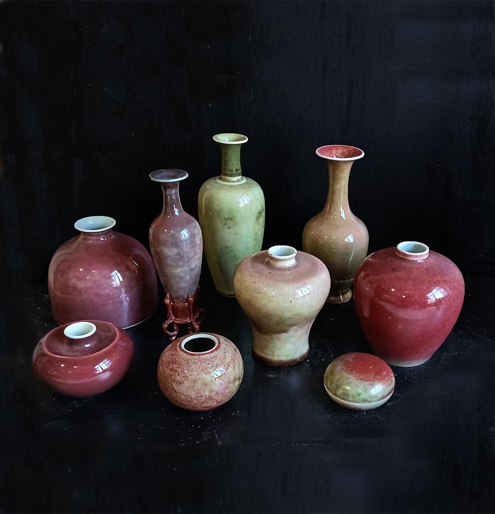 Qing Peach-Bloom Vases, Kangxi Style and Marks, Late 19th Century 13