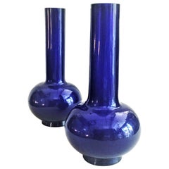 Qing Period, a Pair of Cobalt-Blue Peking Glass Bottle Vases, circa 1750s