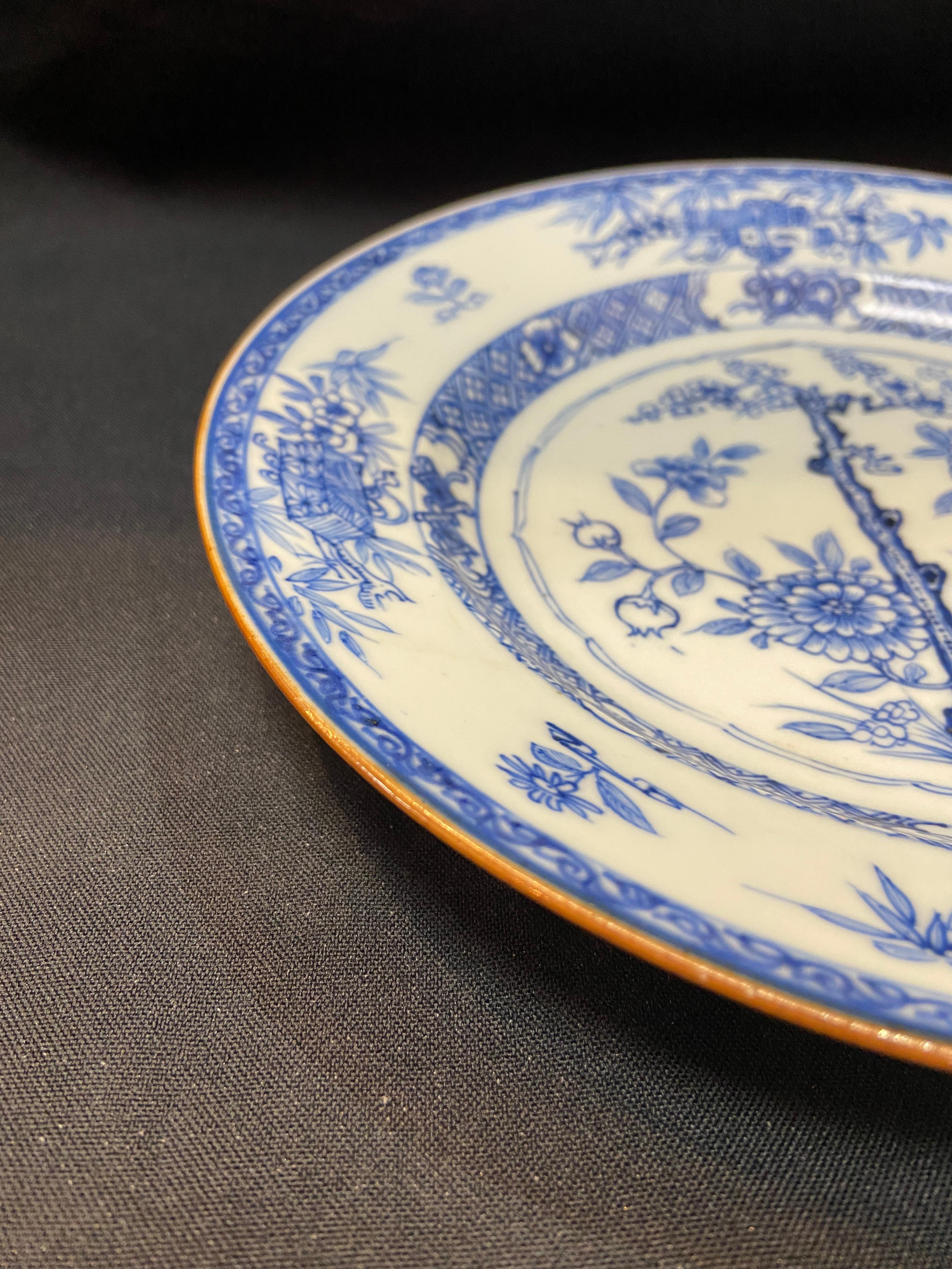 Glazed Qing， Qianlong Period blue and white “Flowers” dish For Sale