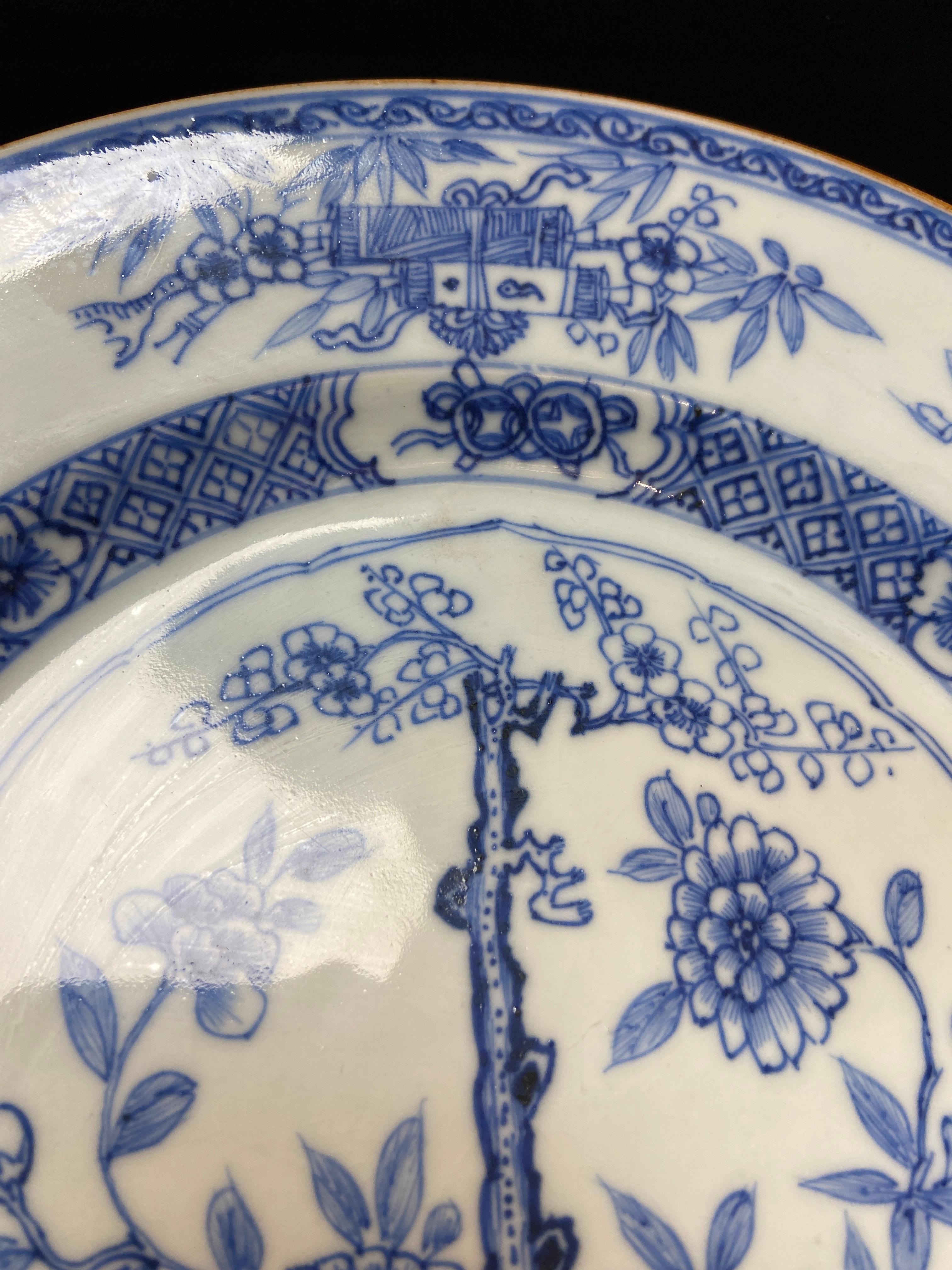 18th Century and Earlier Qing， Qianlong Period blue and white “Flowers” dish For Sale