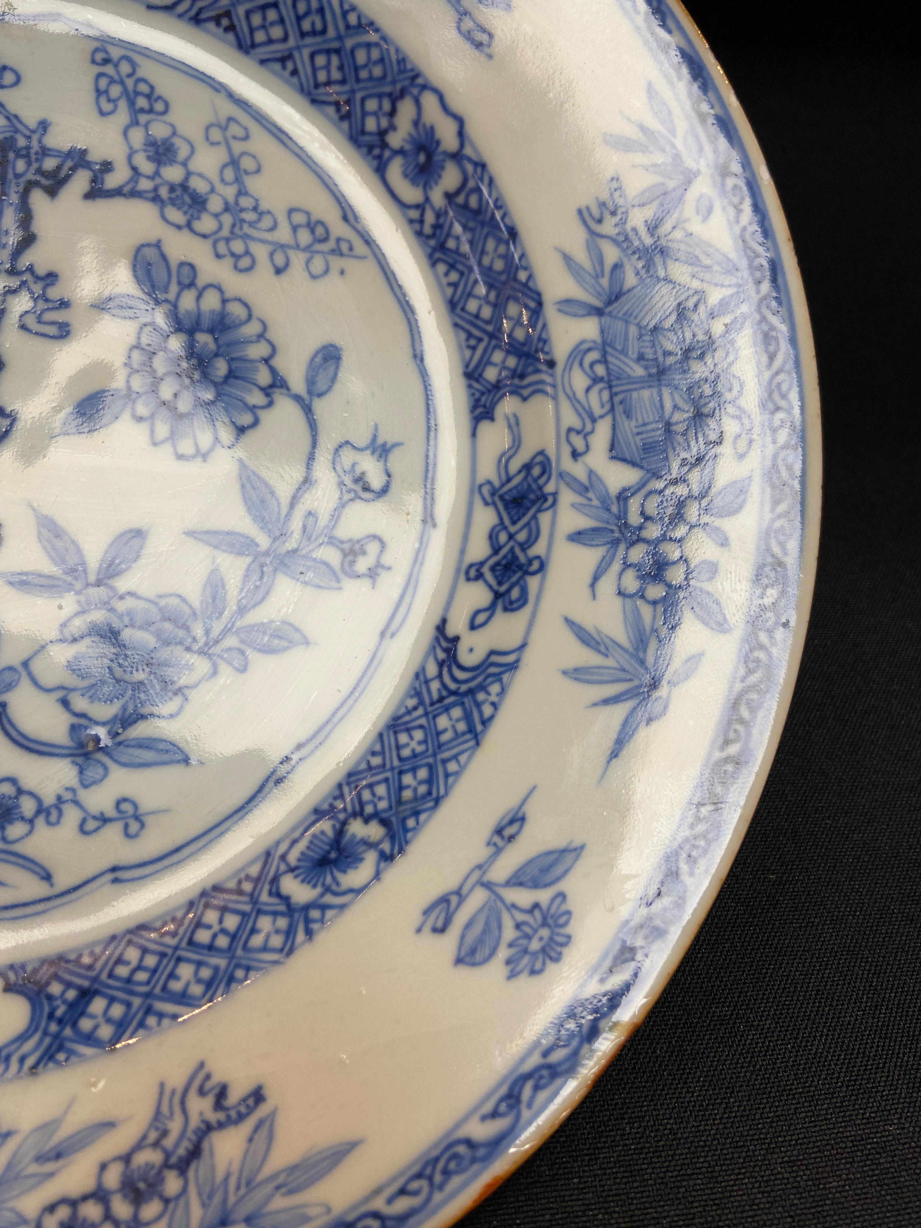 Porcelain Qing， Qianlong Period blue and white “Flowers” dish For Sale