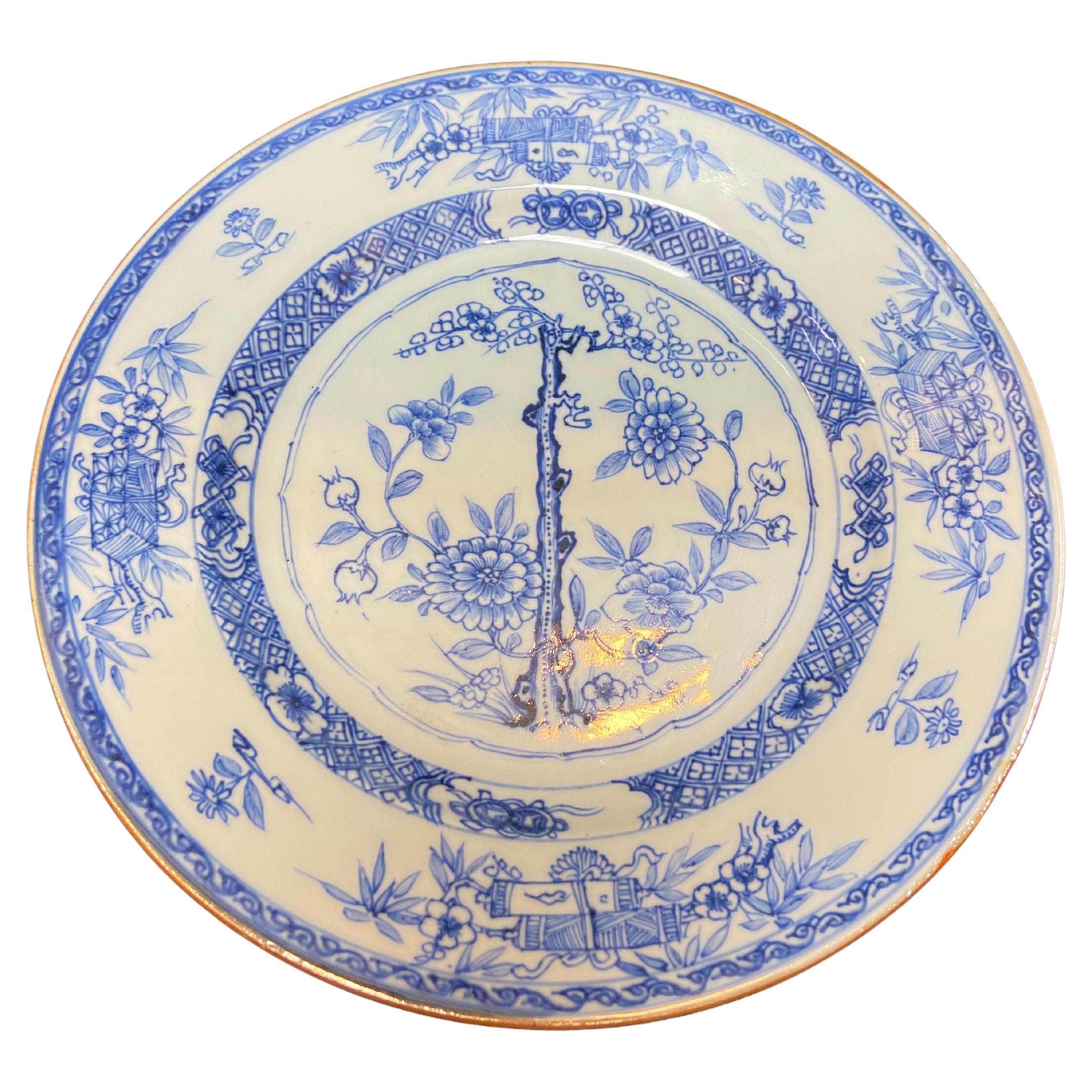 Qing， Qianlong Period blue and white “Flowers” dish For Sale