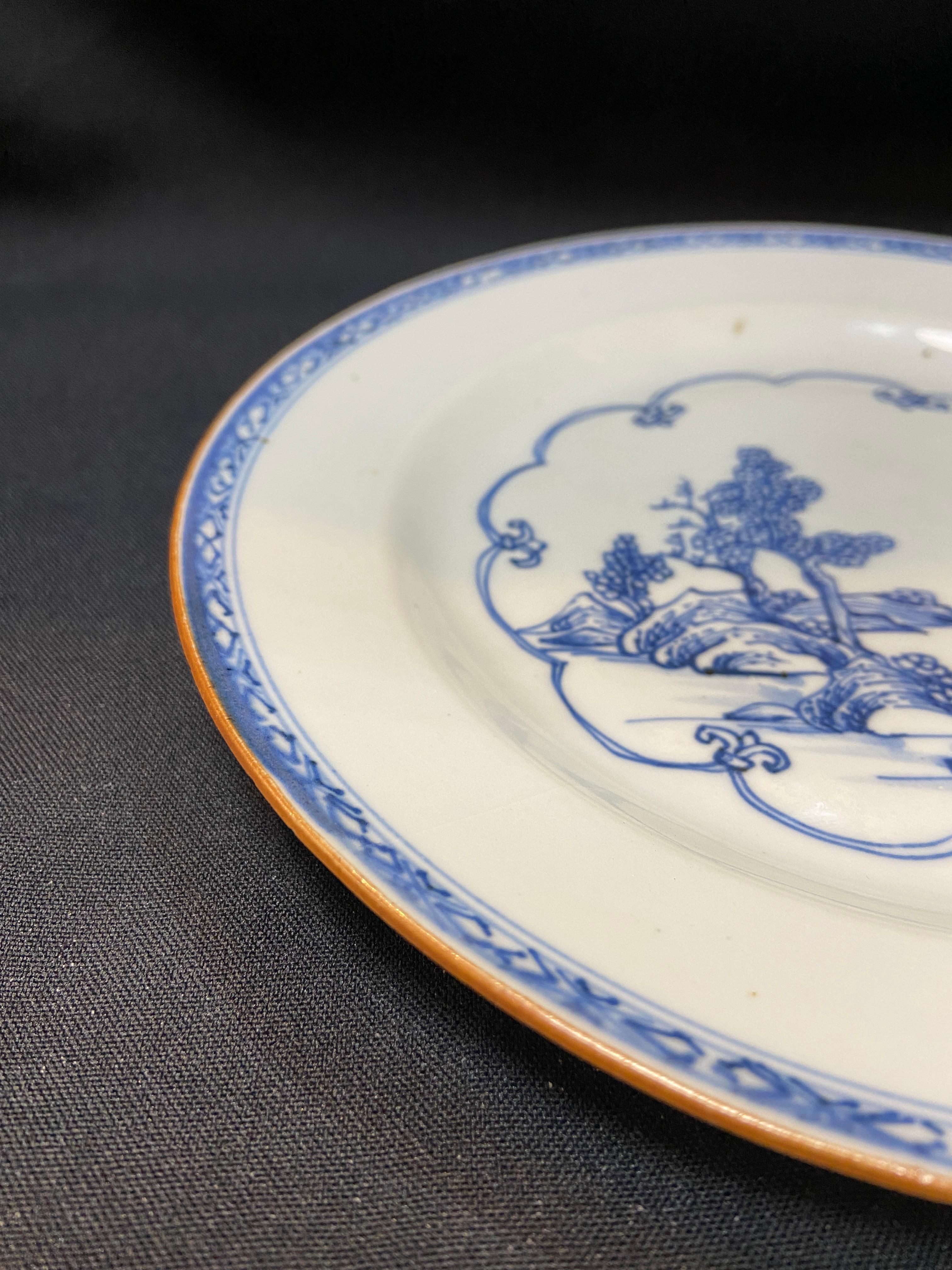 Chinese Qing. QianLong period blue and white “Landscape” dish For Sale