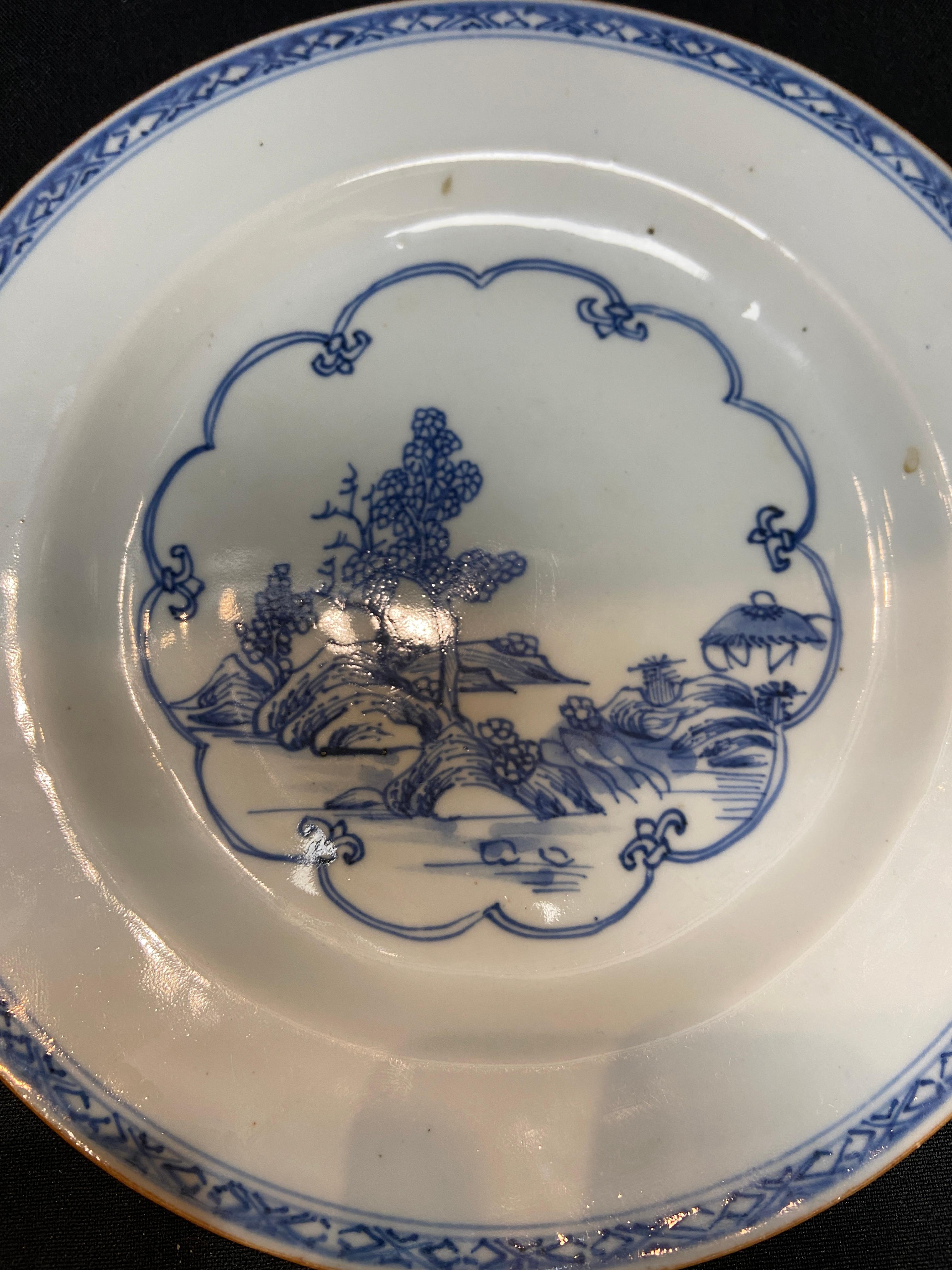 Glazed Qing. QianLong period blue and white “Landscape” dish For Sale