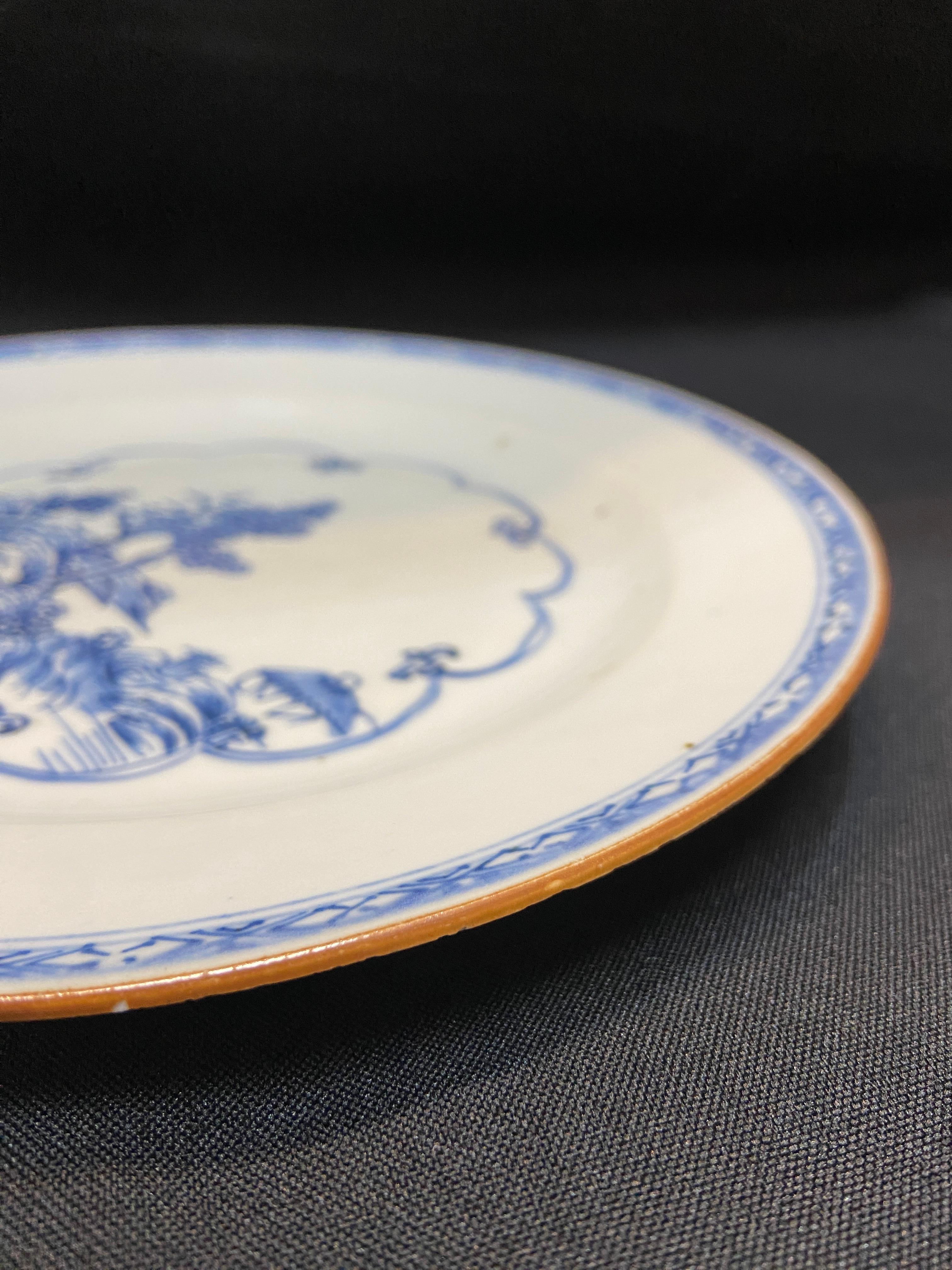 Porcelain Qing. QianLong period blue and white “Landscape” dish For Sale