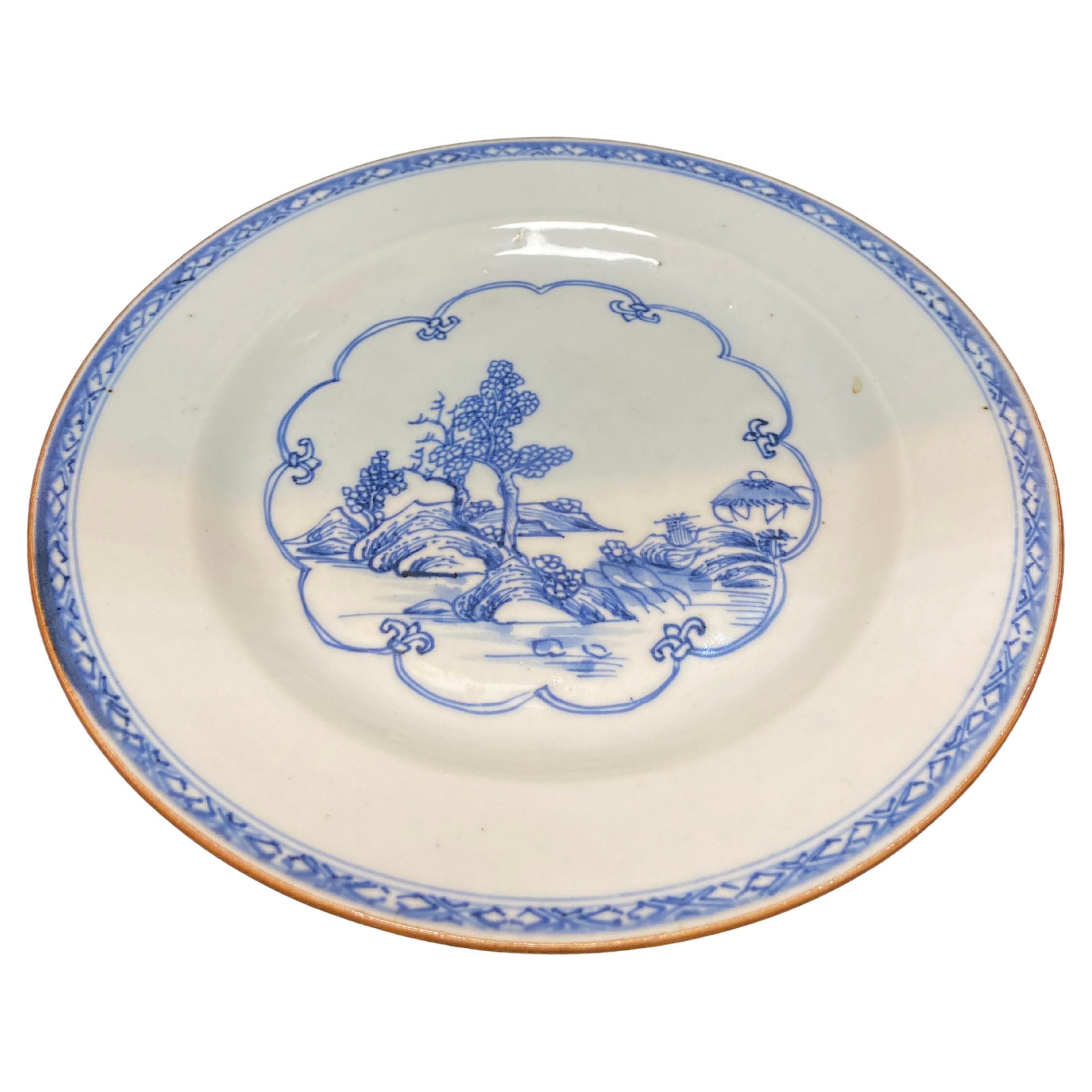 Qing. QianLong period blue and white “Landscape” dish For Sale