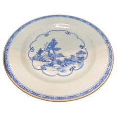 Qing. Plat de paysage bleu et blanc de la période QianLong