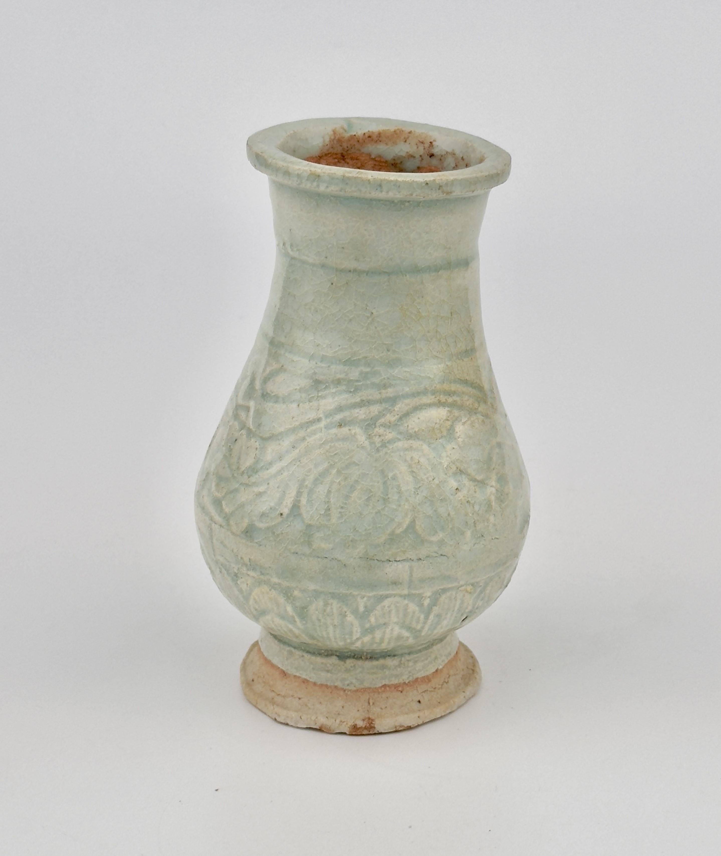 Glazed White Ware Moulded Baluster Form, Yuan Dynasty, 14th century For Sale