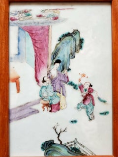 Qing，Famille Rose antique porcelain plaque with moral painting
