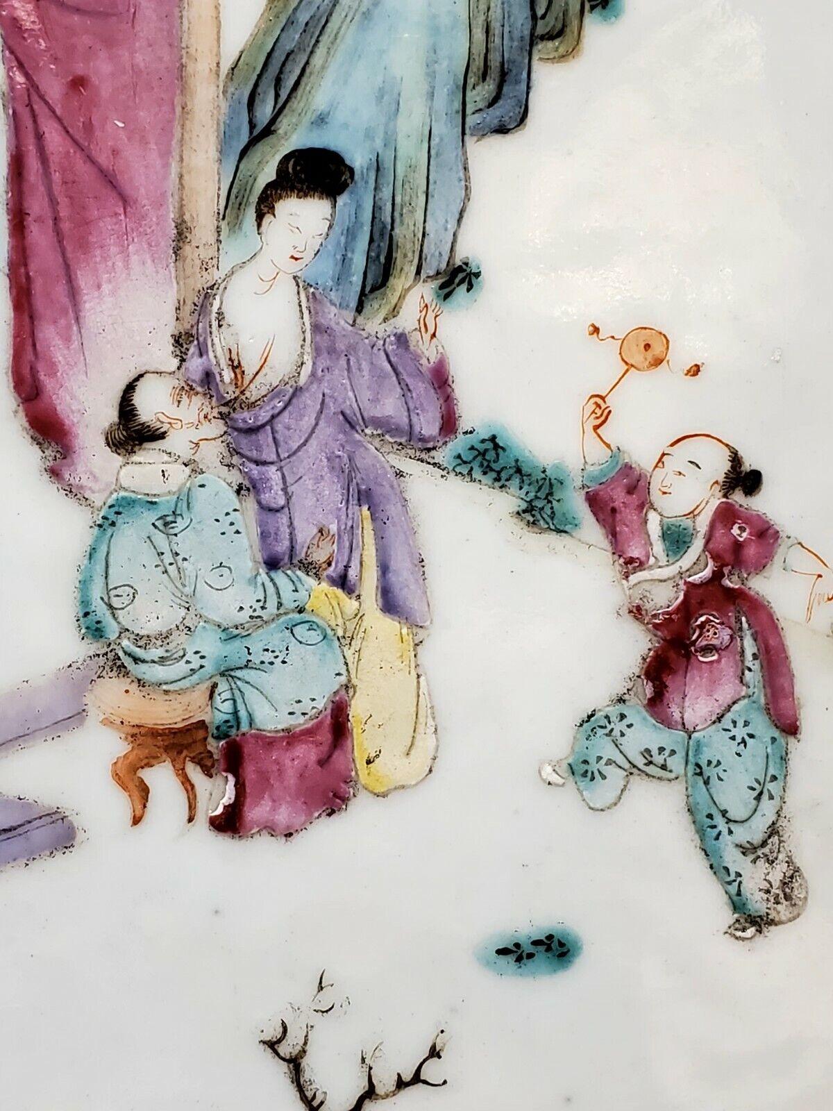 Glazed Qing，Famille Rose antique porcelain plaque with moral painting For Sale