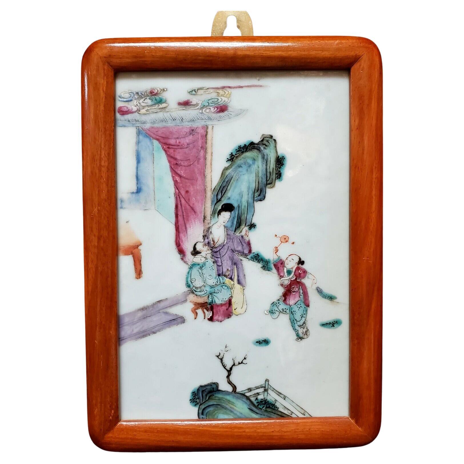 Qing，Famille Rose antique porcelain plaque with moral painting 