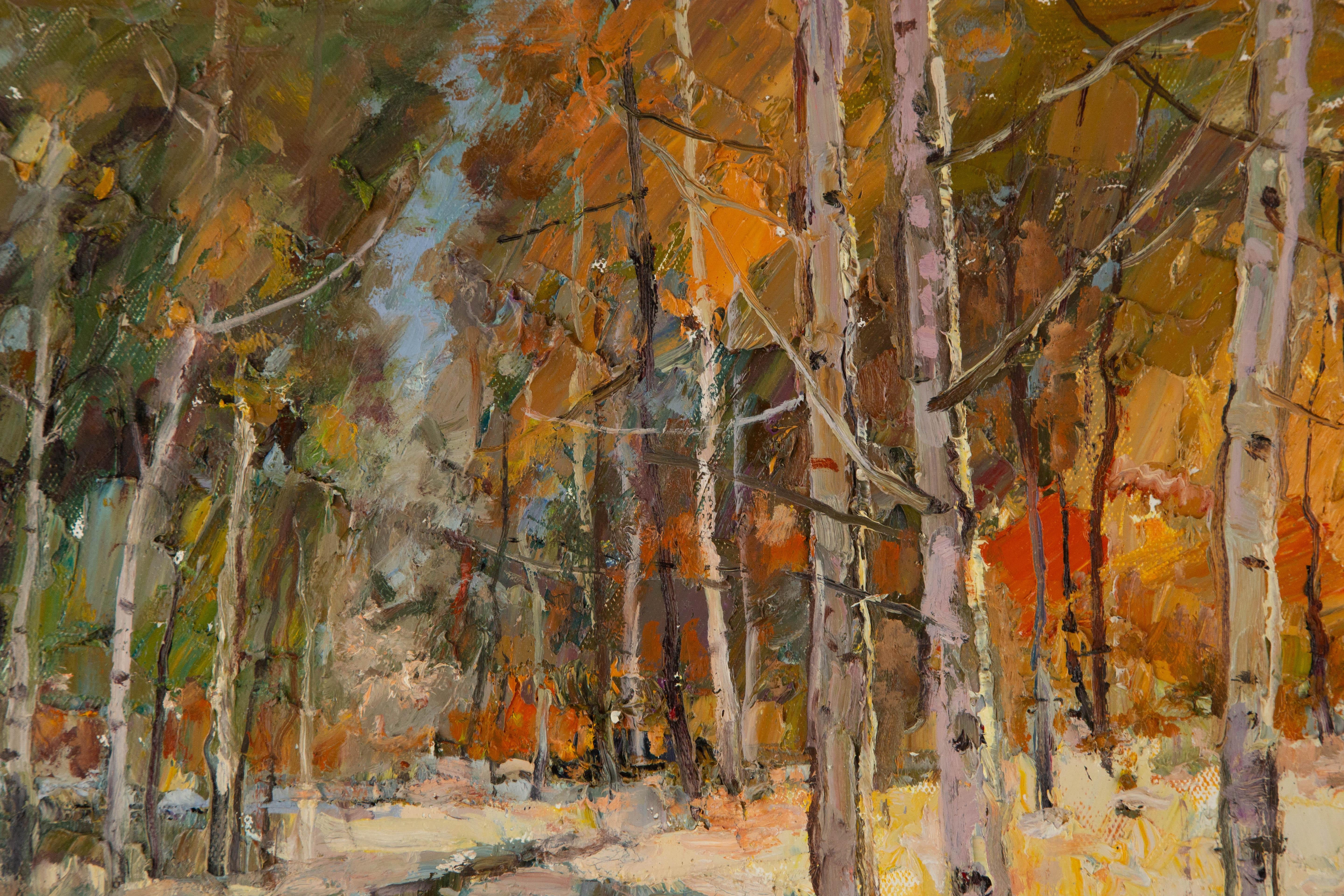 Huile impressionniste originale sur toile « Norvège printemps II » de Qingfeng Zhang en vente 1