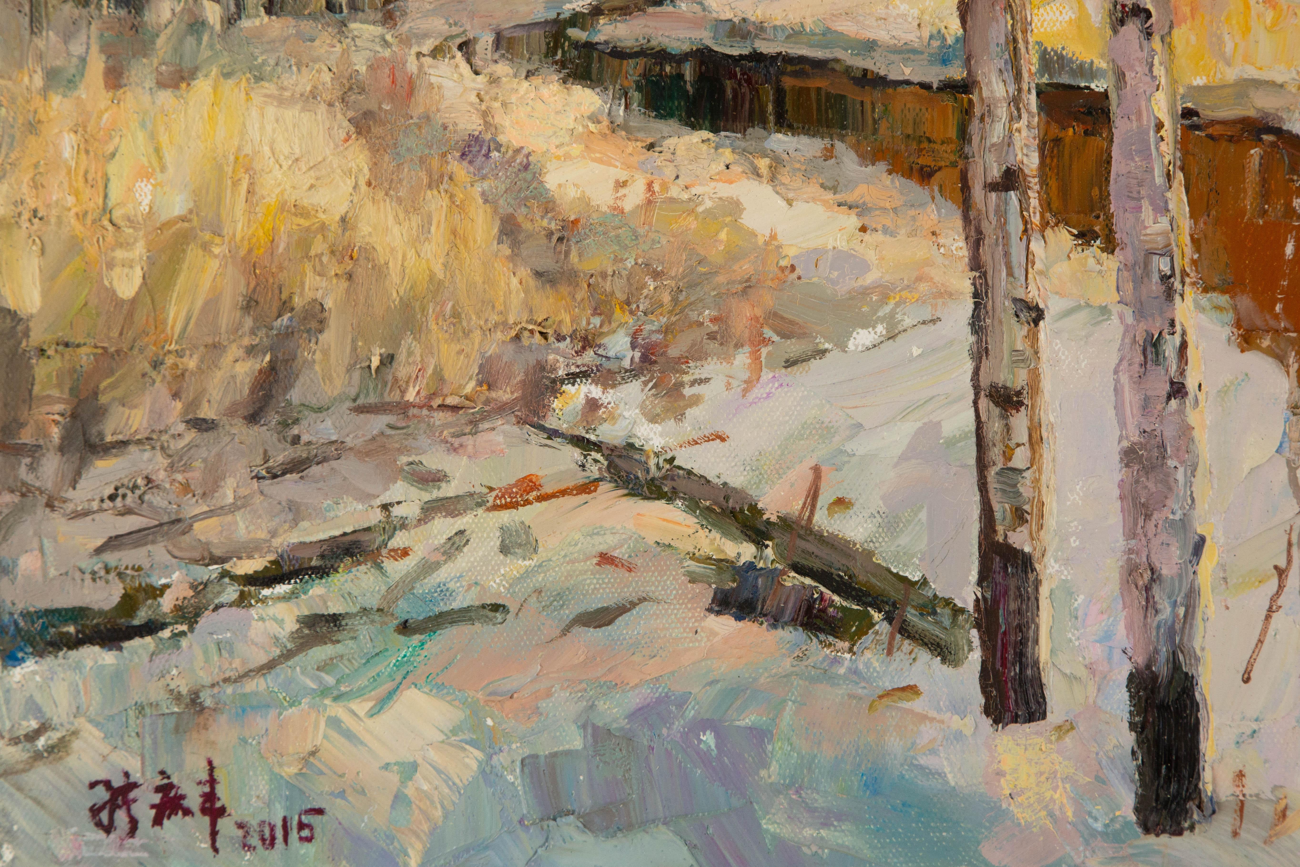 Huile impressionniste originale sur toile « Norvège printemps II » de Qingfeng Zhang en vente 2