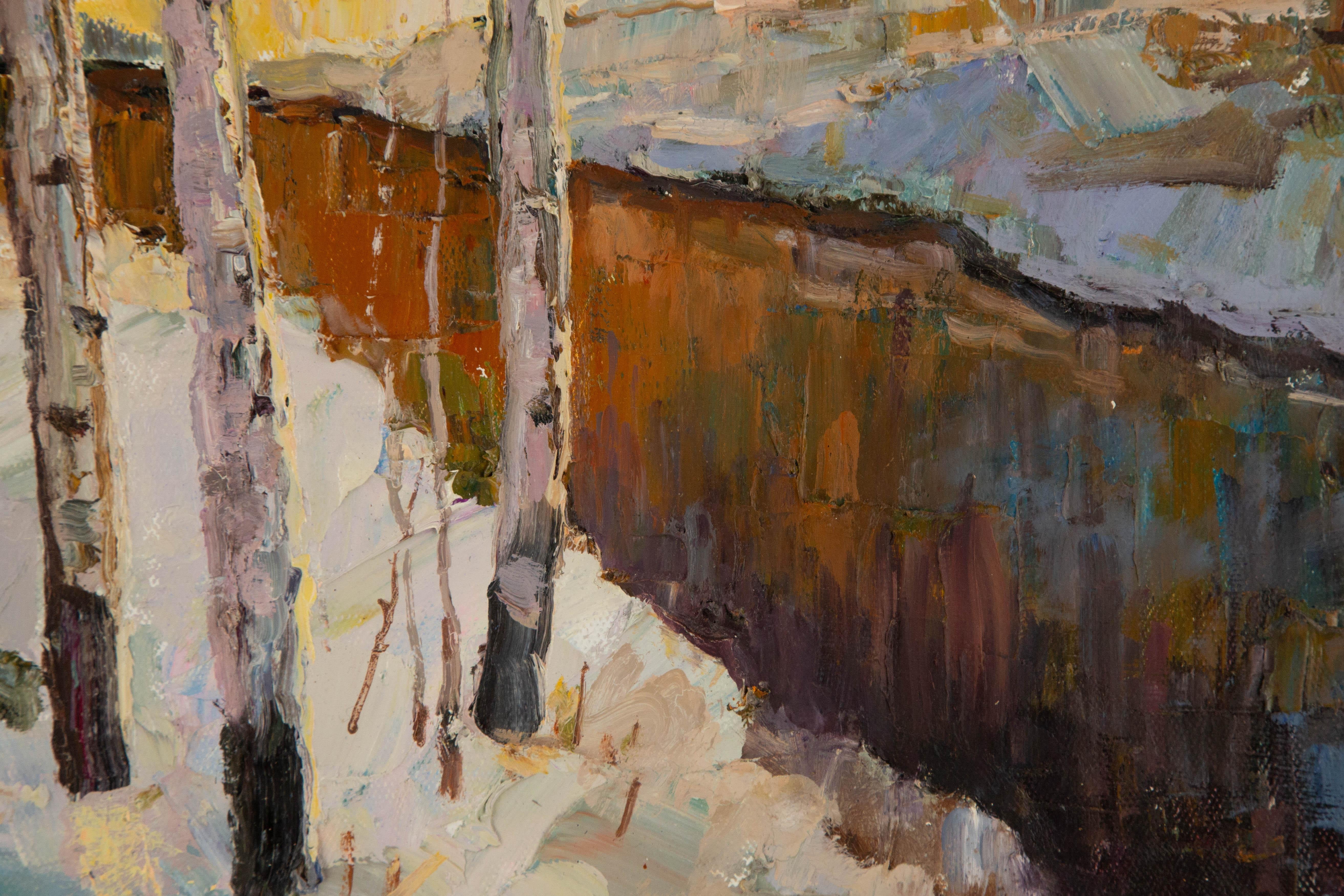 Huile impressionniste originale sur toile « Norvège printemps II » de Qingfeng Zhang en vente 4