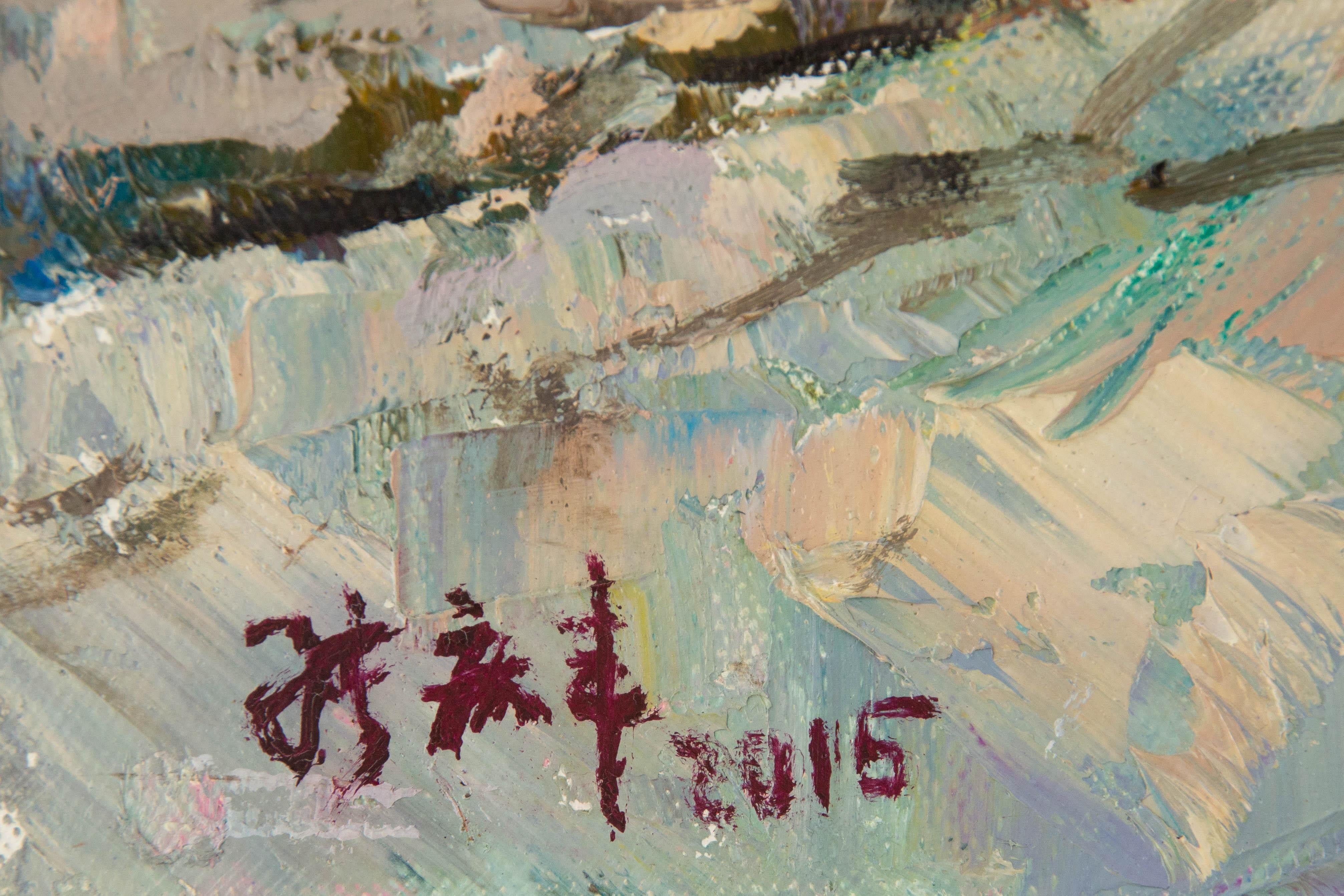 Huile impressionniste originale sur toile « Norvège printemps II » de Qingfeng Zhang en vente 5