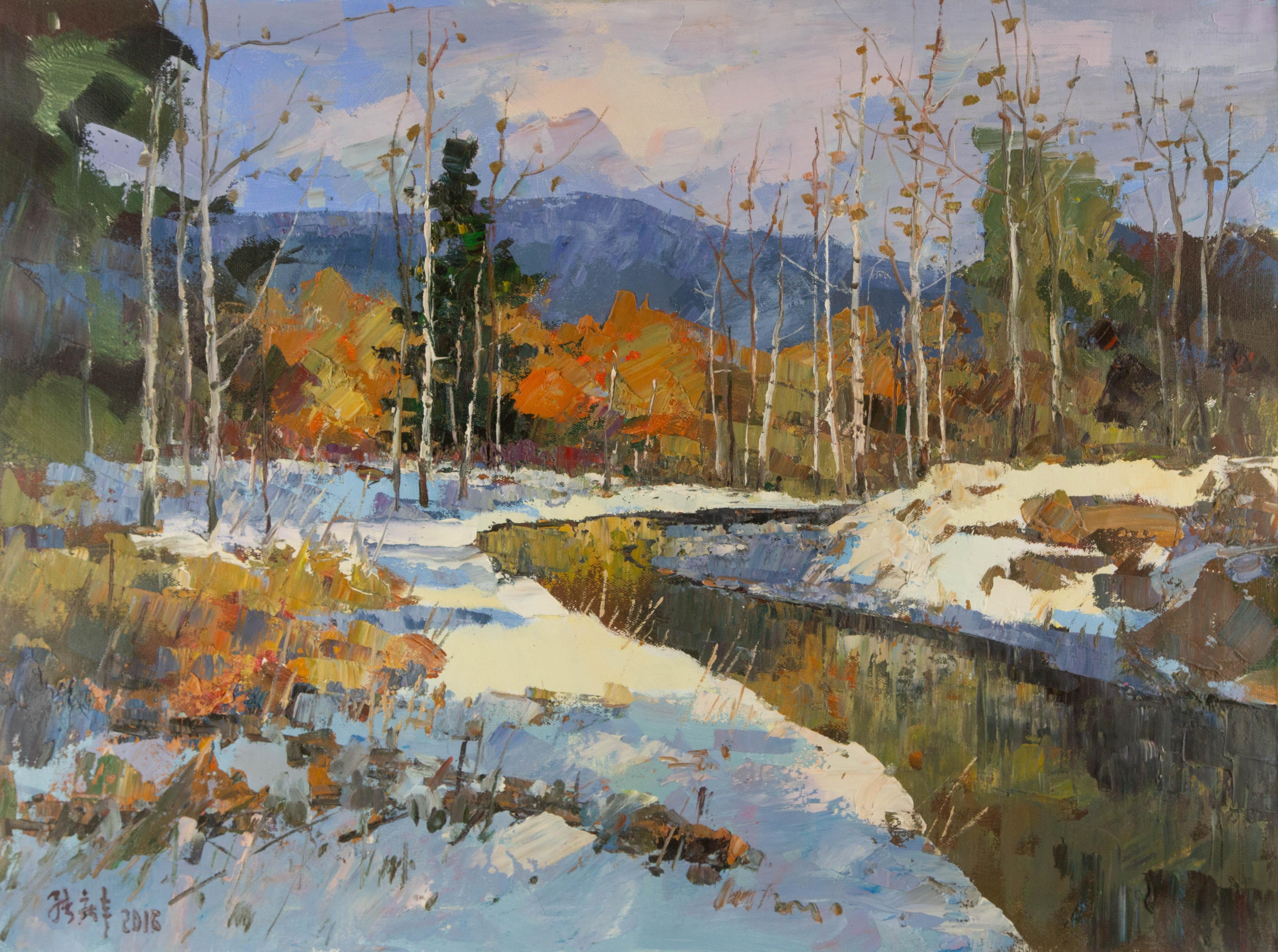Qingfeng Zhang Landscape Original Oil On Canvas "Spring in the North Country"