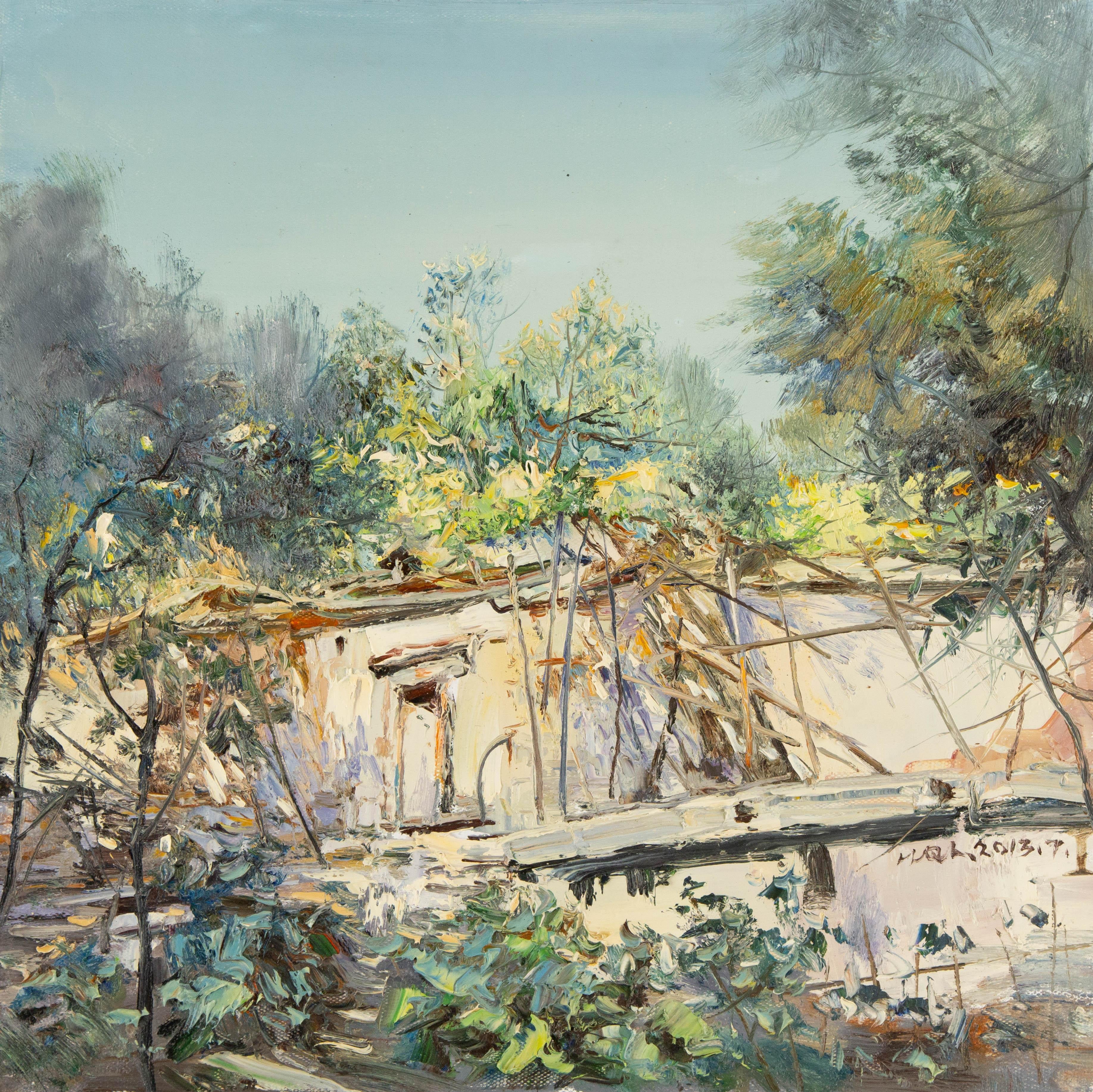 Qingliang Wang Impressionist Original Oil On Canvas "House Within Sunshine"