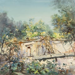Impressionistisches Original Ölgemälde auf Leinwand „House Within Sunshine“ von Qingliang Wang, Qingliang Wang