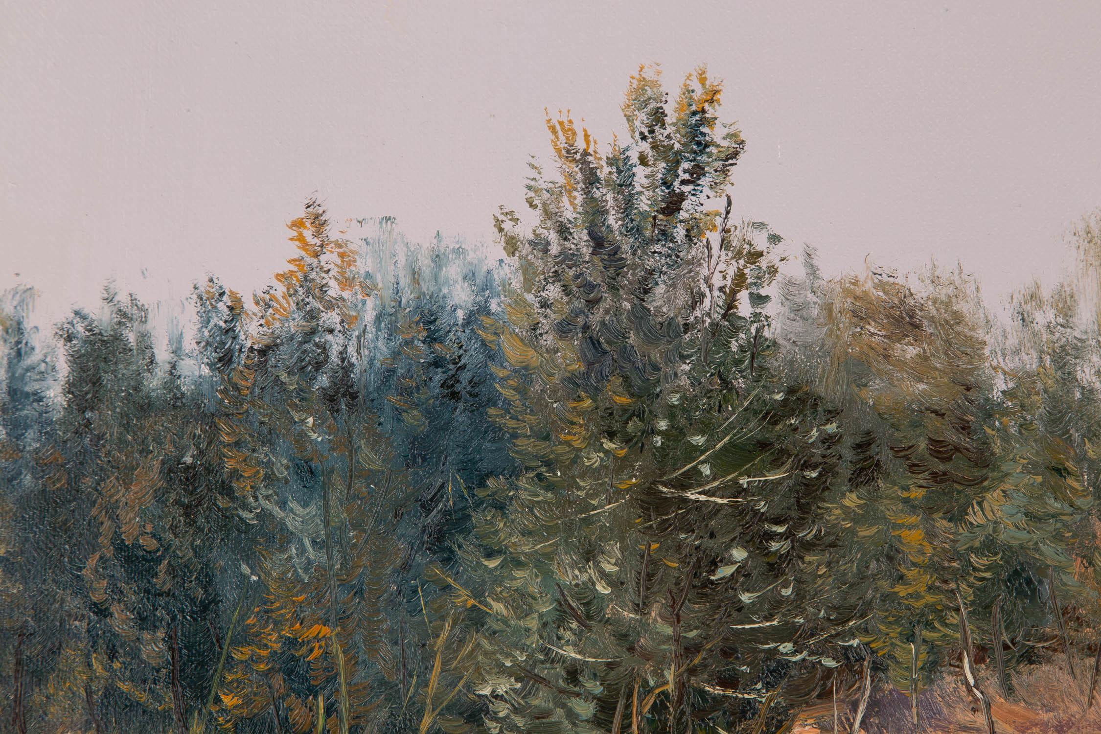 Impressionistisches Original-Ölgemälde „Path To The School“ von Qingliang Wang – Painting von QingLiang Wang