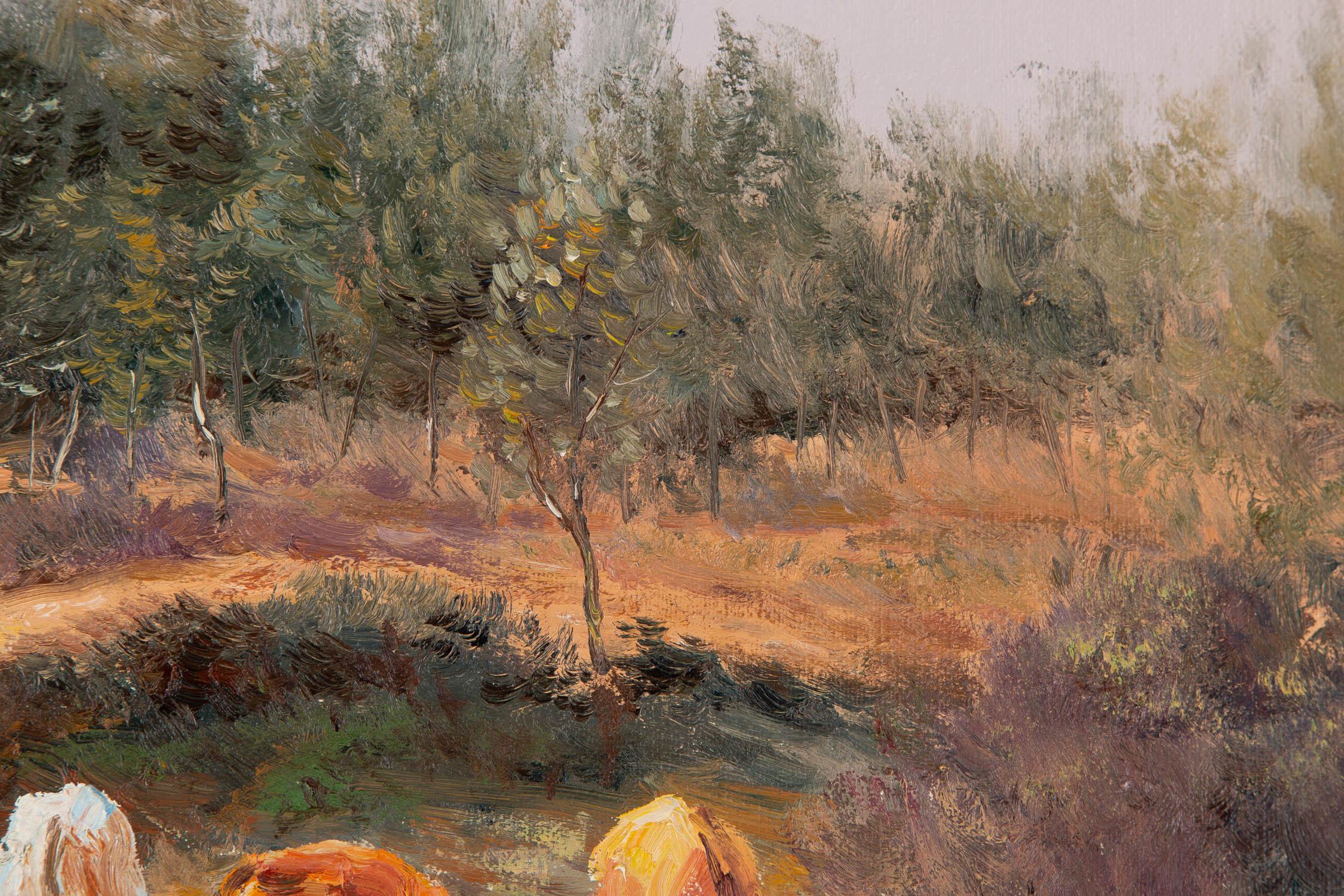 Impressionistisches Original-Ölgemälde „Path To The School“ von Qingliang Wang (Impressionismus), Painting, von QingLiang Wang