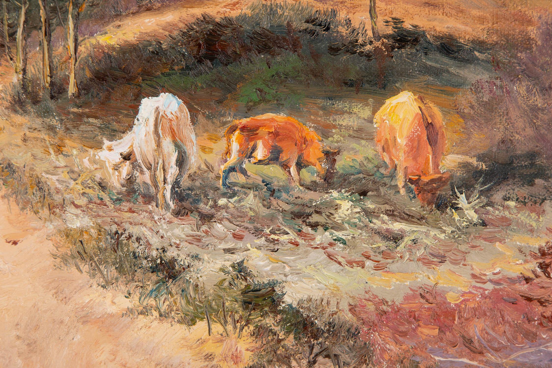 Impressionistisches Original-Ölgemälde „Path To The School“ von Qingliang Wang (Braun), Landscape Painting, von QingLiang Wang