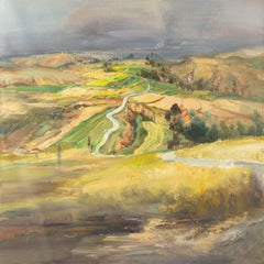 Huile sur toile originale du paysage de QingLiang Wang « Dragon Road » (Route du dragon)