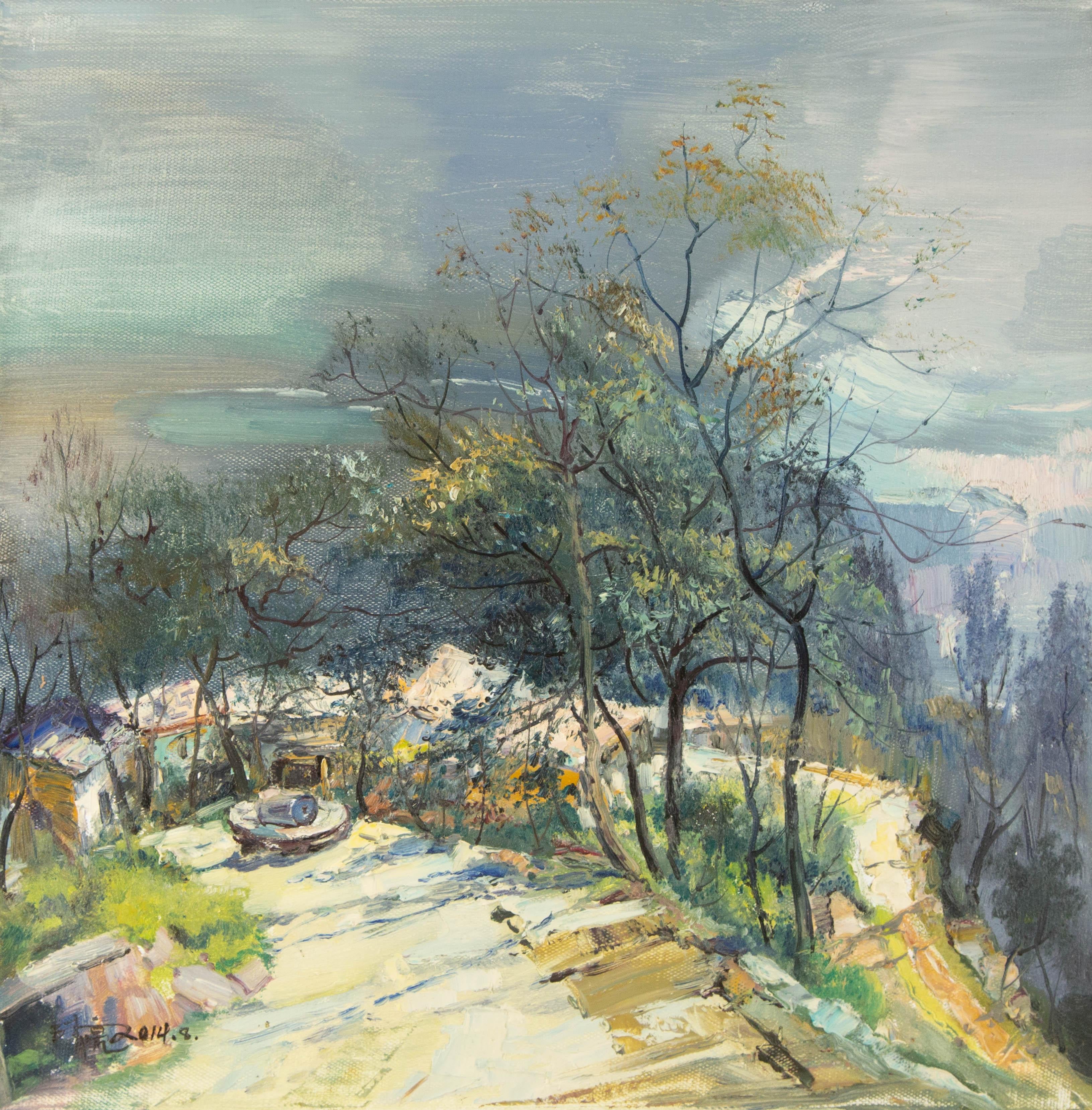 Landscape Painting QingLiang Wang - Qingliang Wang Landscape Original Oil On Canvas "Millstone" (pierre meulière)
